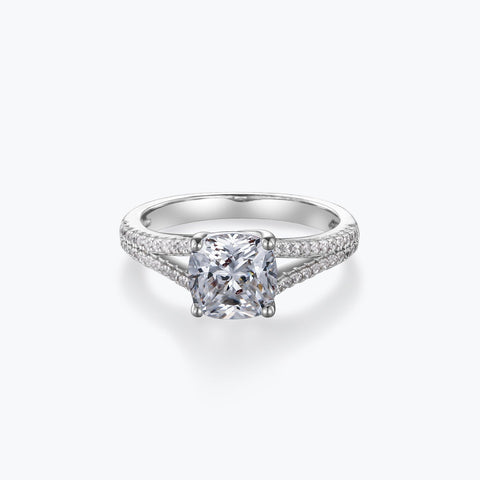 Chiara cushion-cut moissanite split-shank ring, top view