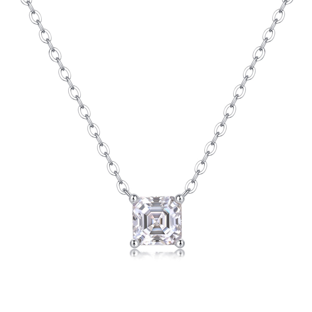 Eternity Square-Cut Moissanite Pendant Necklace in Sterling Silver