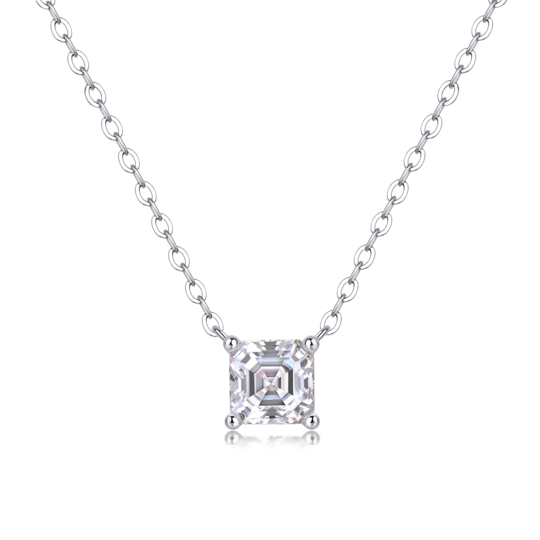 Eternity Square-Cut Moissanite Pendant Necklace in Sterling Silver