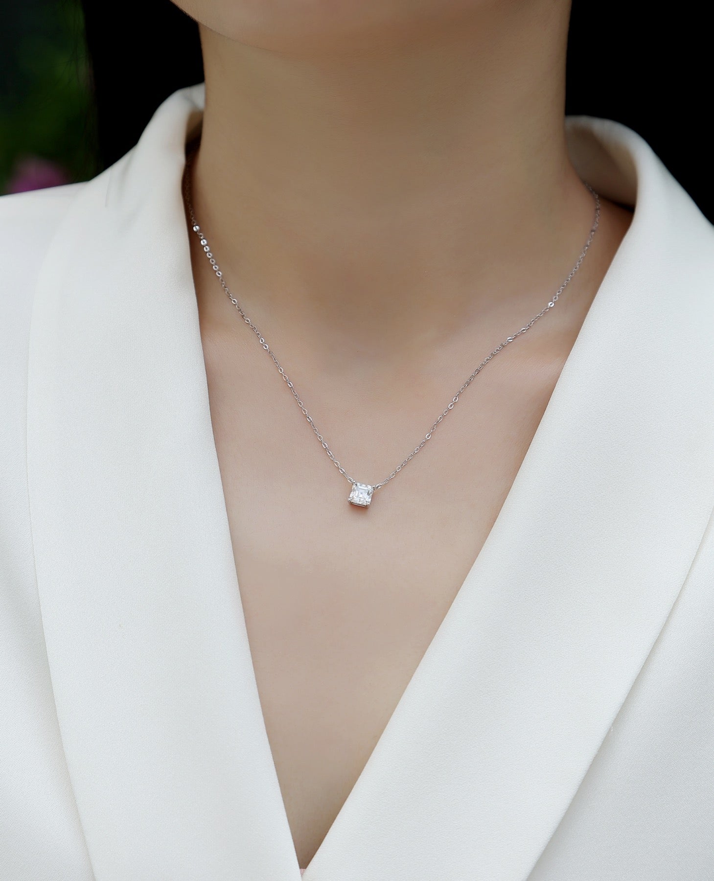 Eternity Square-Cut Moissanite Pendant Necklace in Sterling Silver