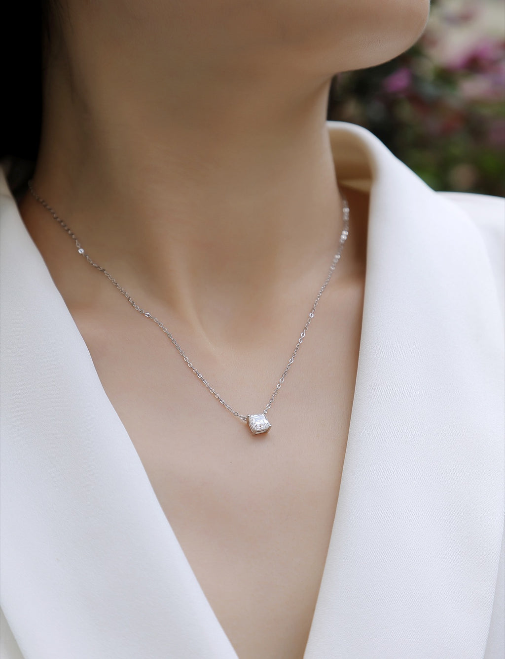 Eternity Square-Cut Moissanite Pendant Necklace in Sterling Silver