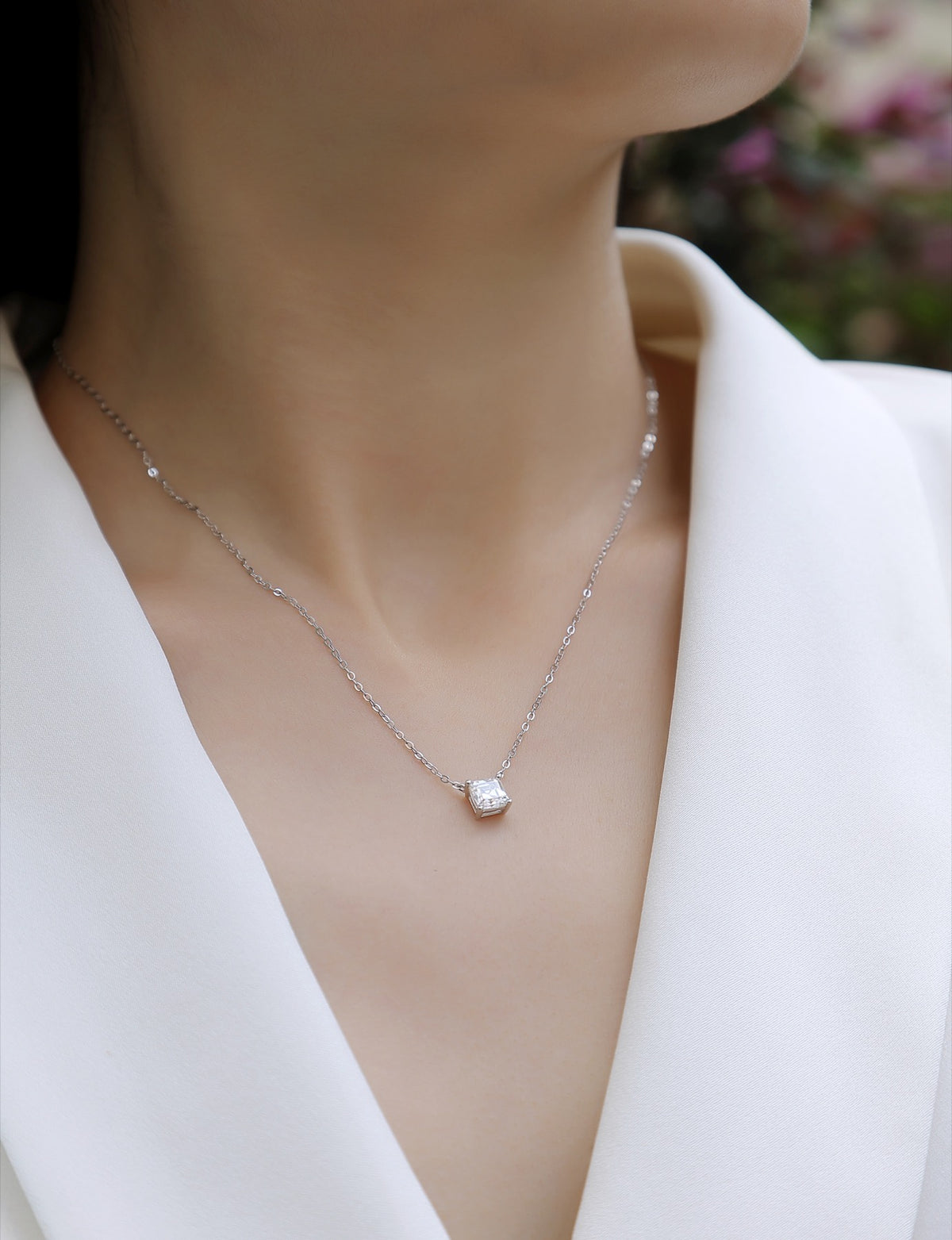 Eternity Square-Cut Moissanite Pendant Necklace in Sterling Silver