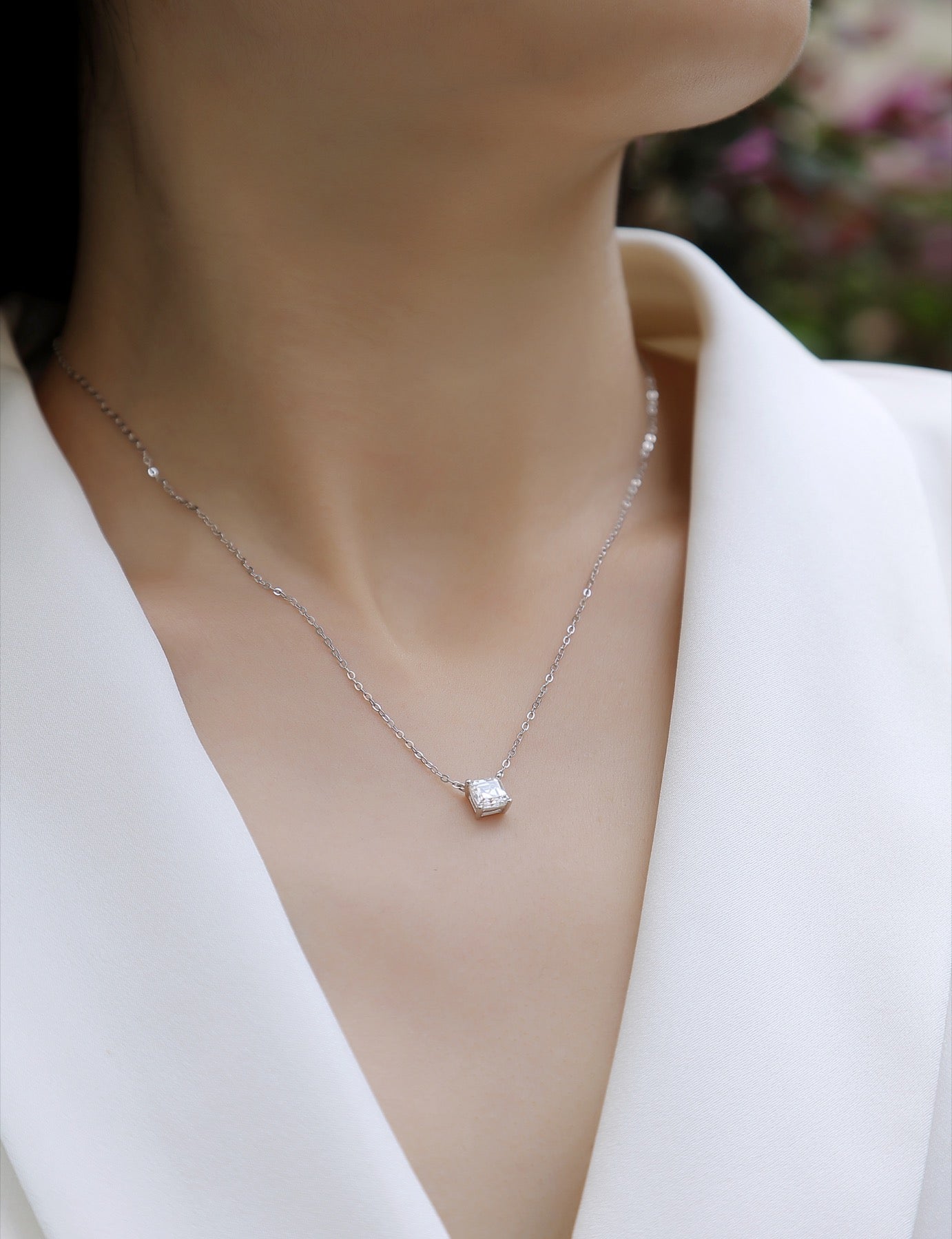 Eternity Square-Cut Moissanite Pendant Necklace in Sterling Silver