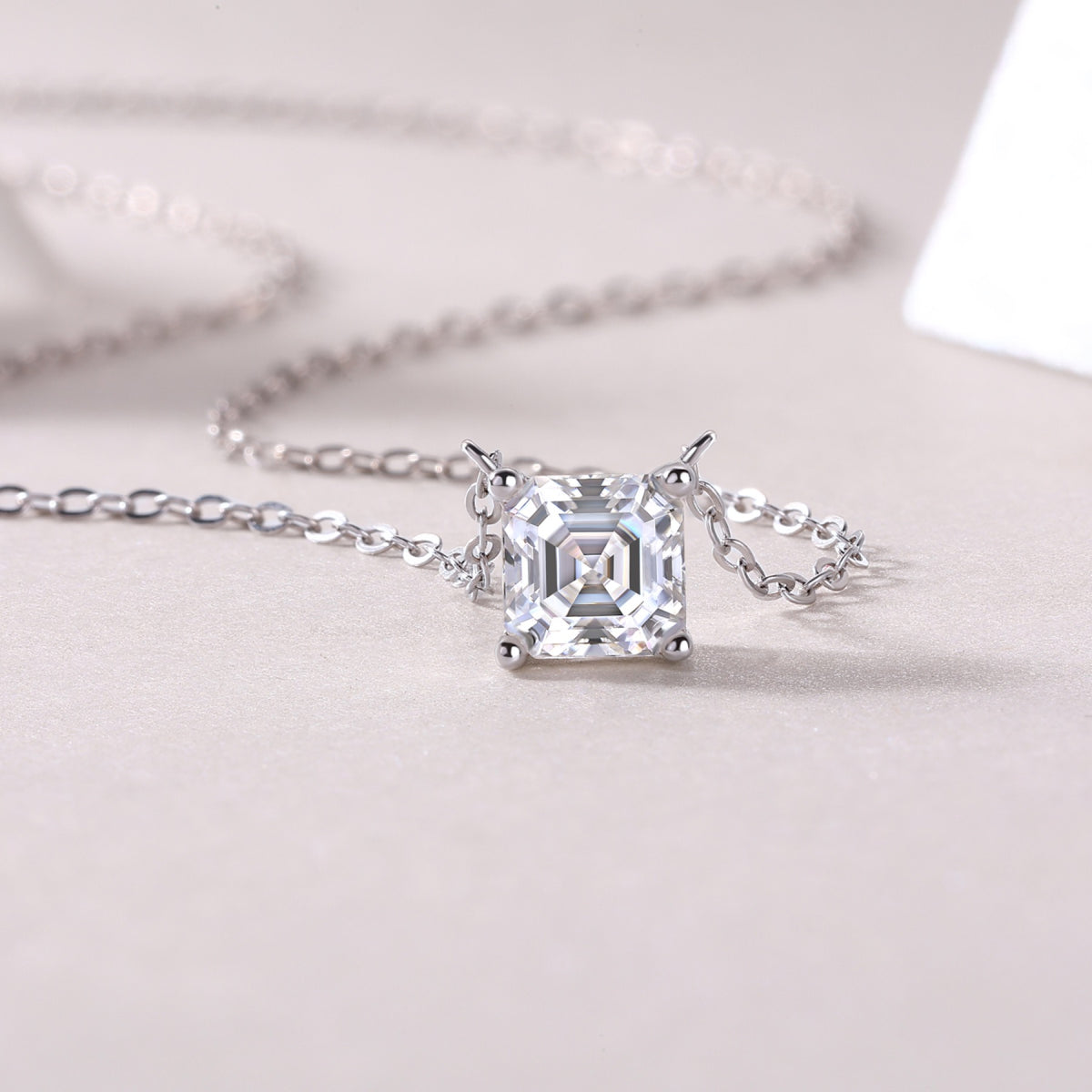 Eternity Square-Cut Moissanite Pendant Necklace in Sterling Silver