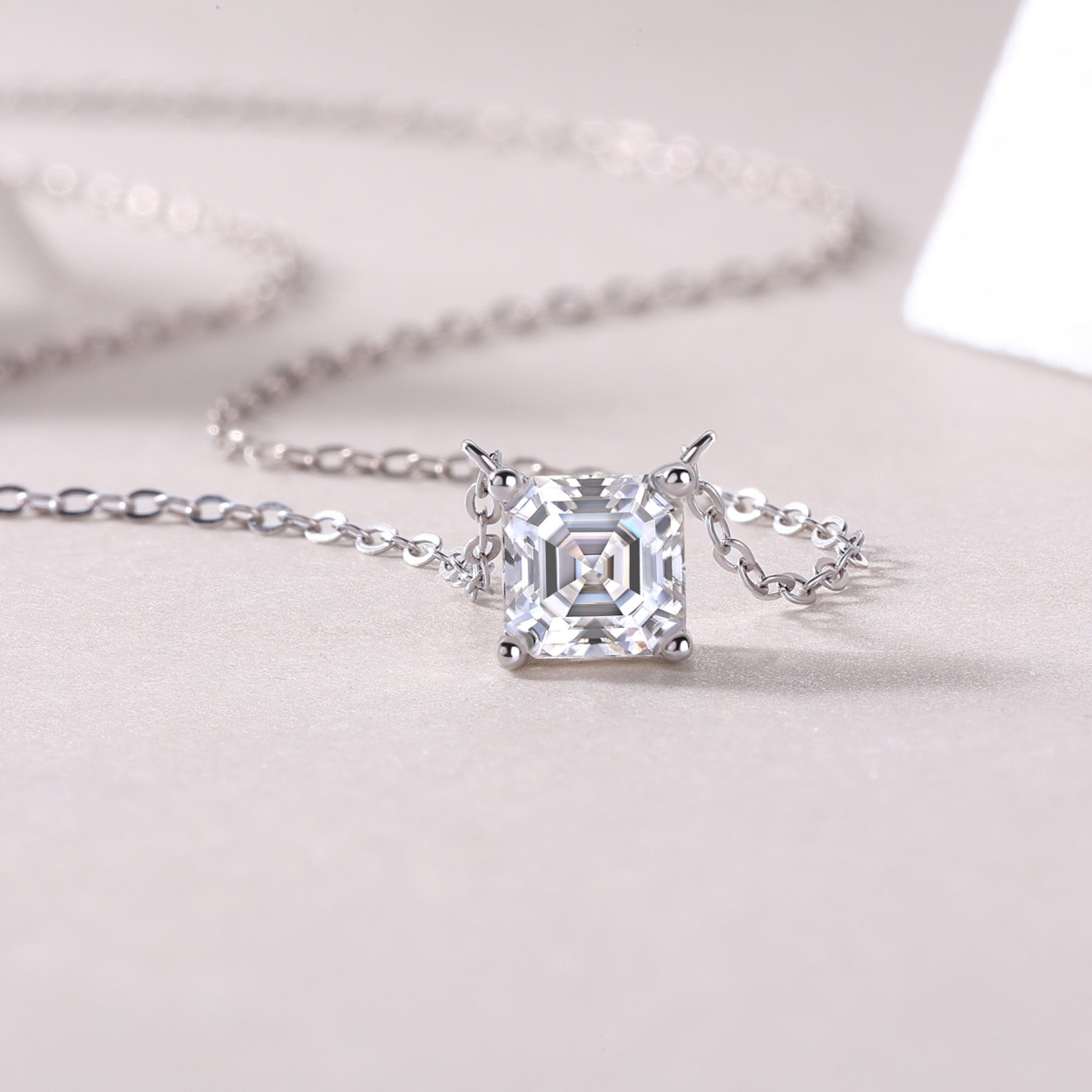 Eternity Square-Cut Moissanite Pendant Necklace in Sterling Silver