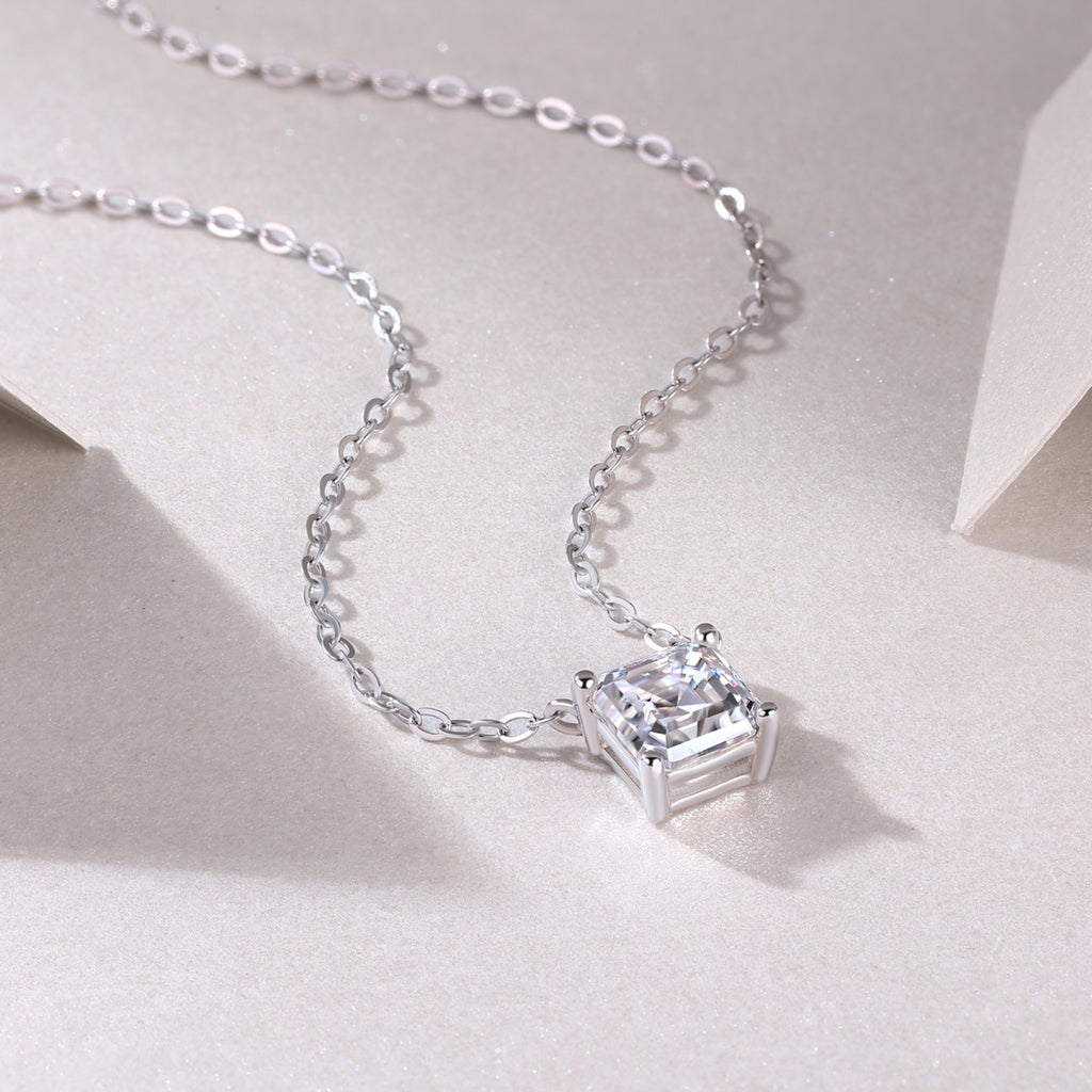 Eternity Square-Cut Moissanite Pendant Necklace in Sterling Silver