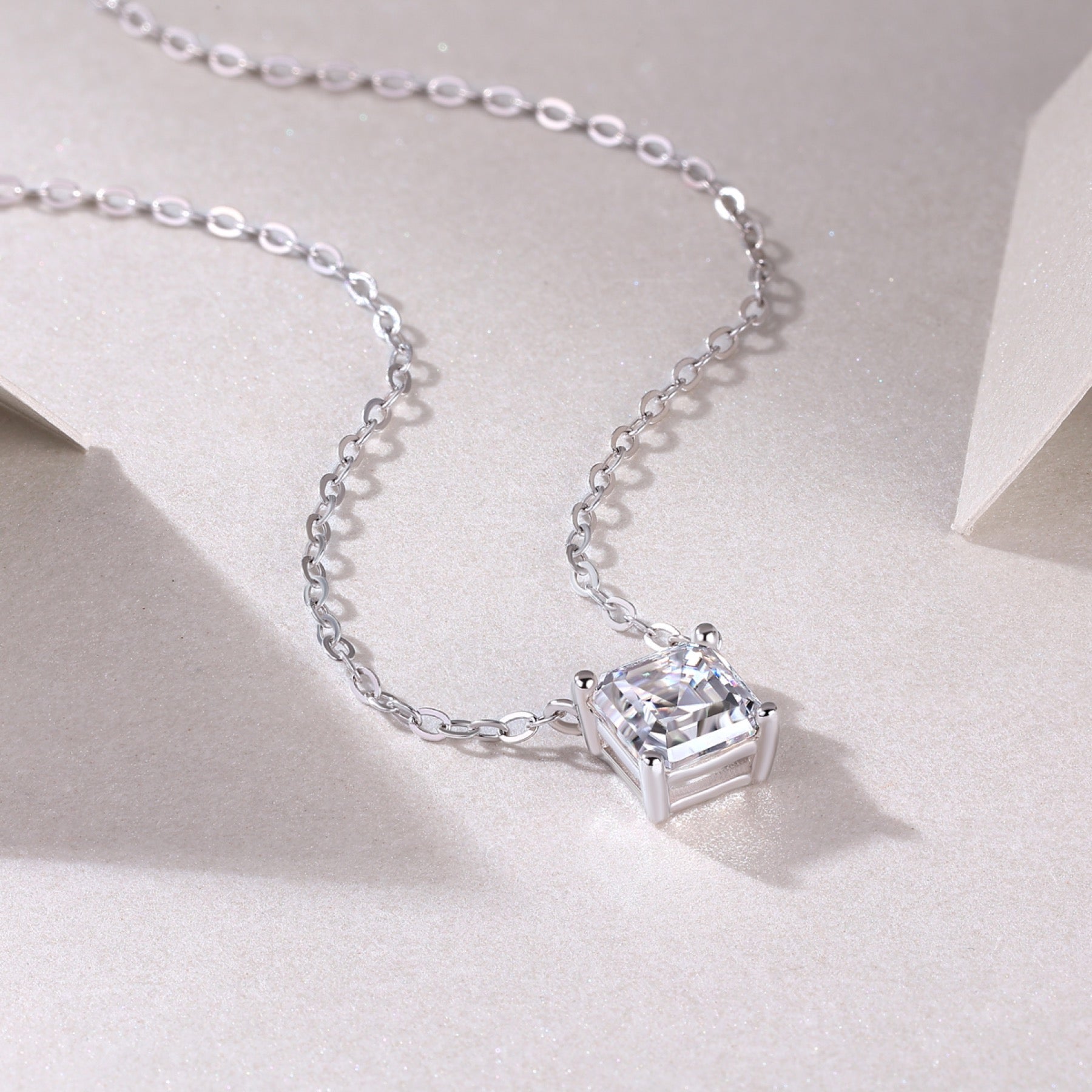 Eternity Square-Cut Moissanite Pendant Necklace in Sterling Silver