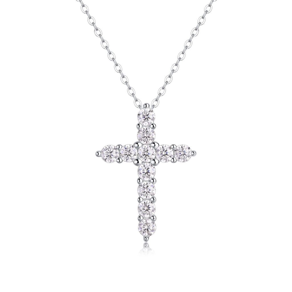 Faith Moissanite Cross Necklace in Sterling Silver