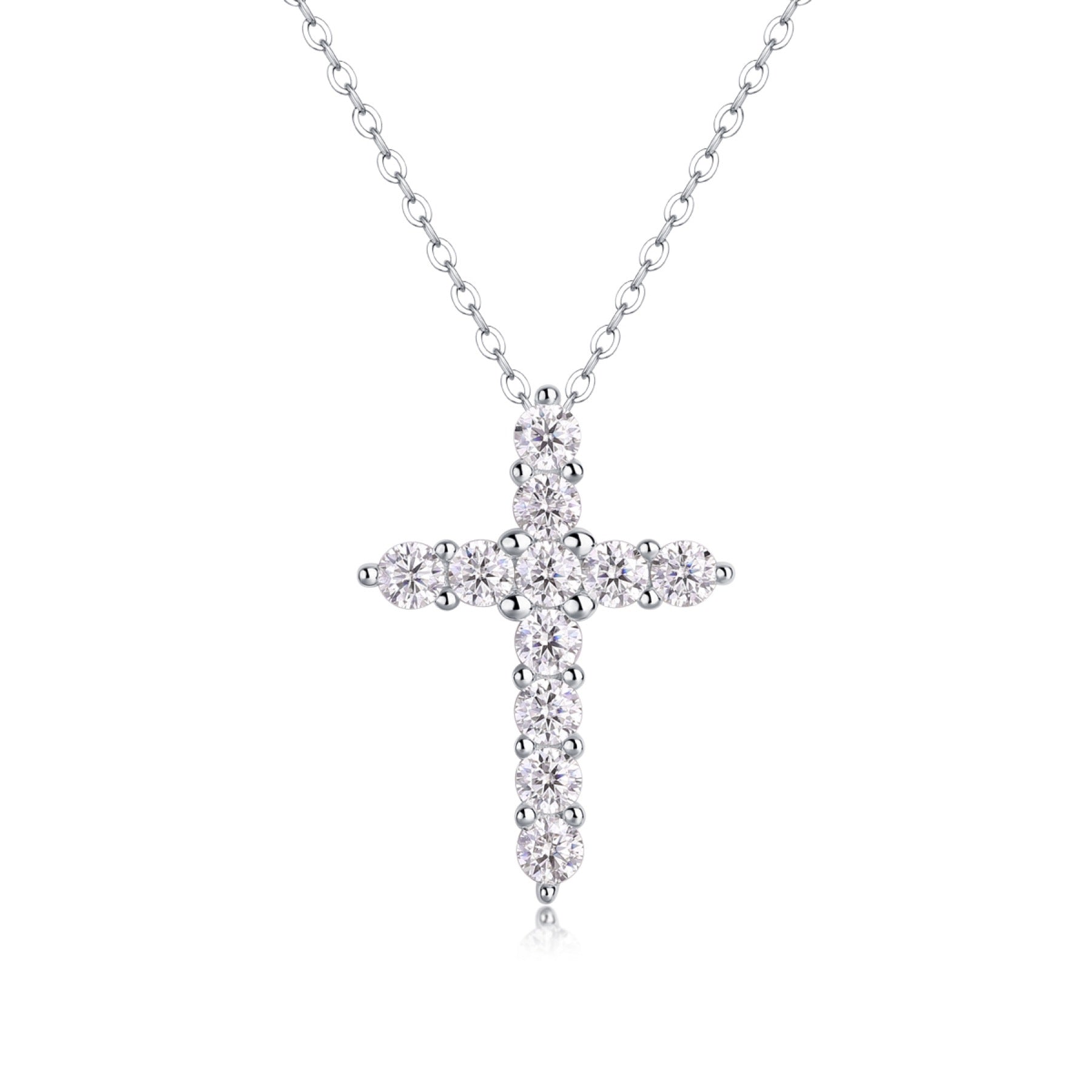 Faith Moissanite Cross Necklace in Sterling Silver