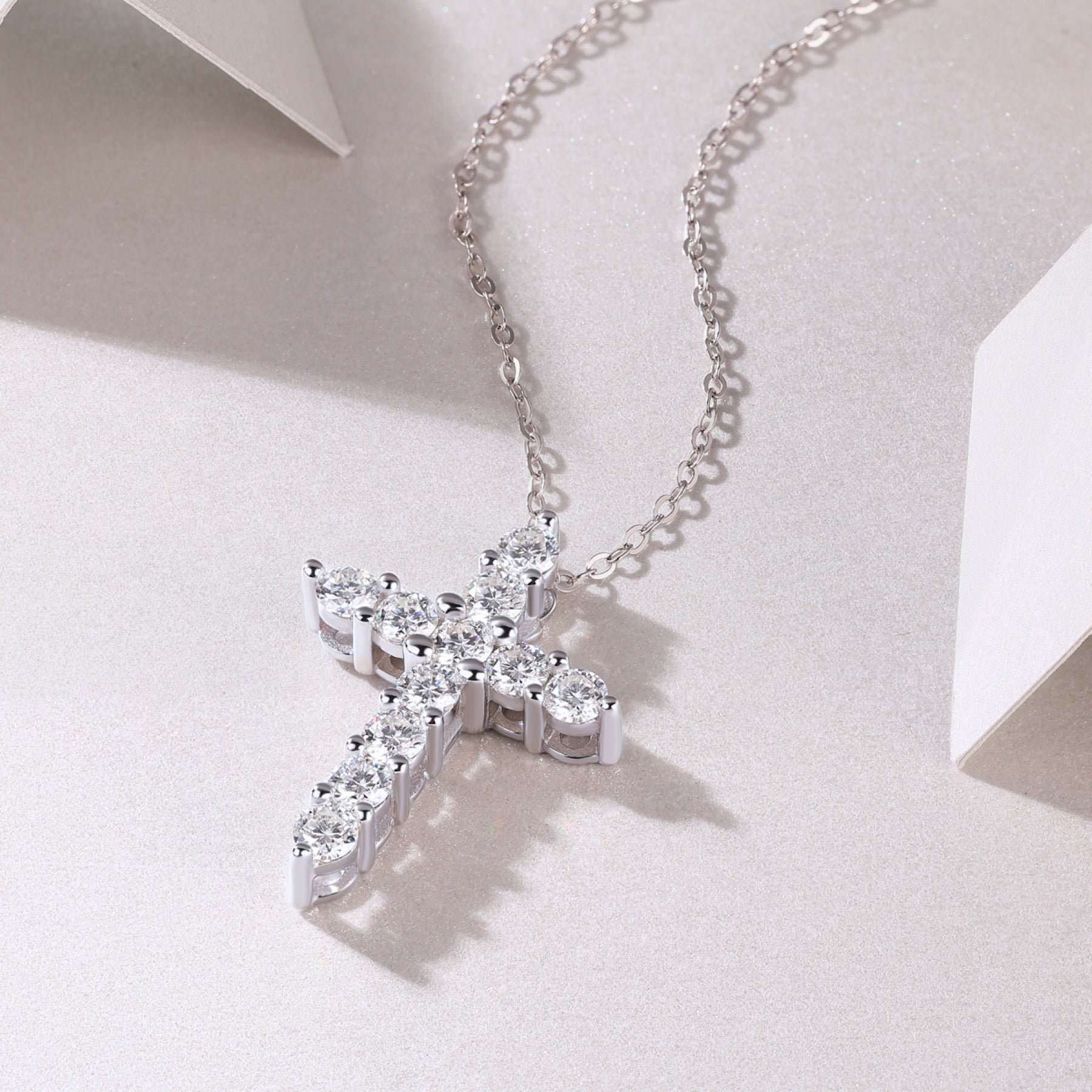 Faith Moissanite Cross Necklace in Sterling Silver