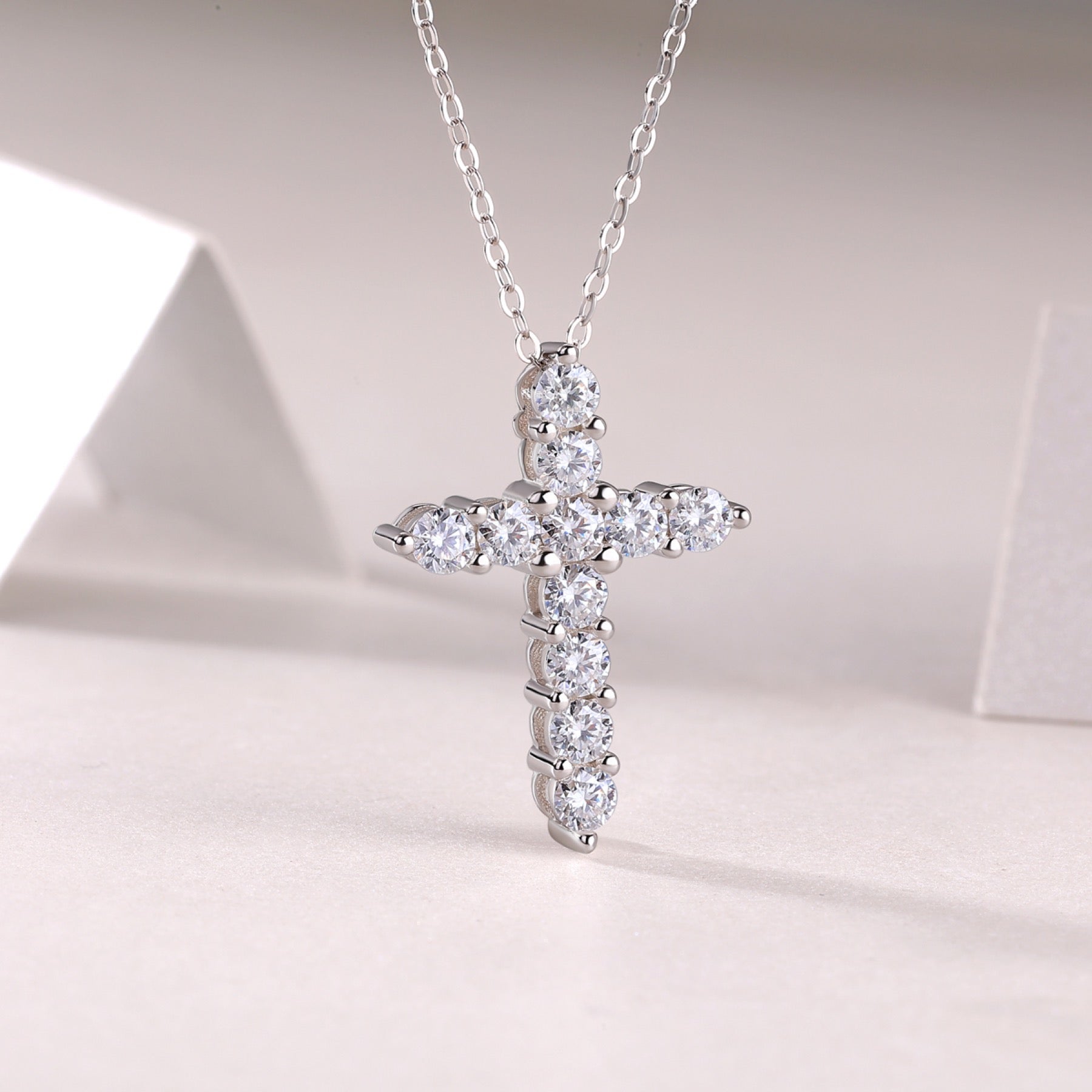 Faith Moissanite Cross Necklace in Sterling Silver