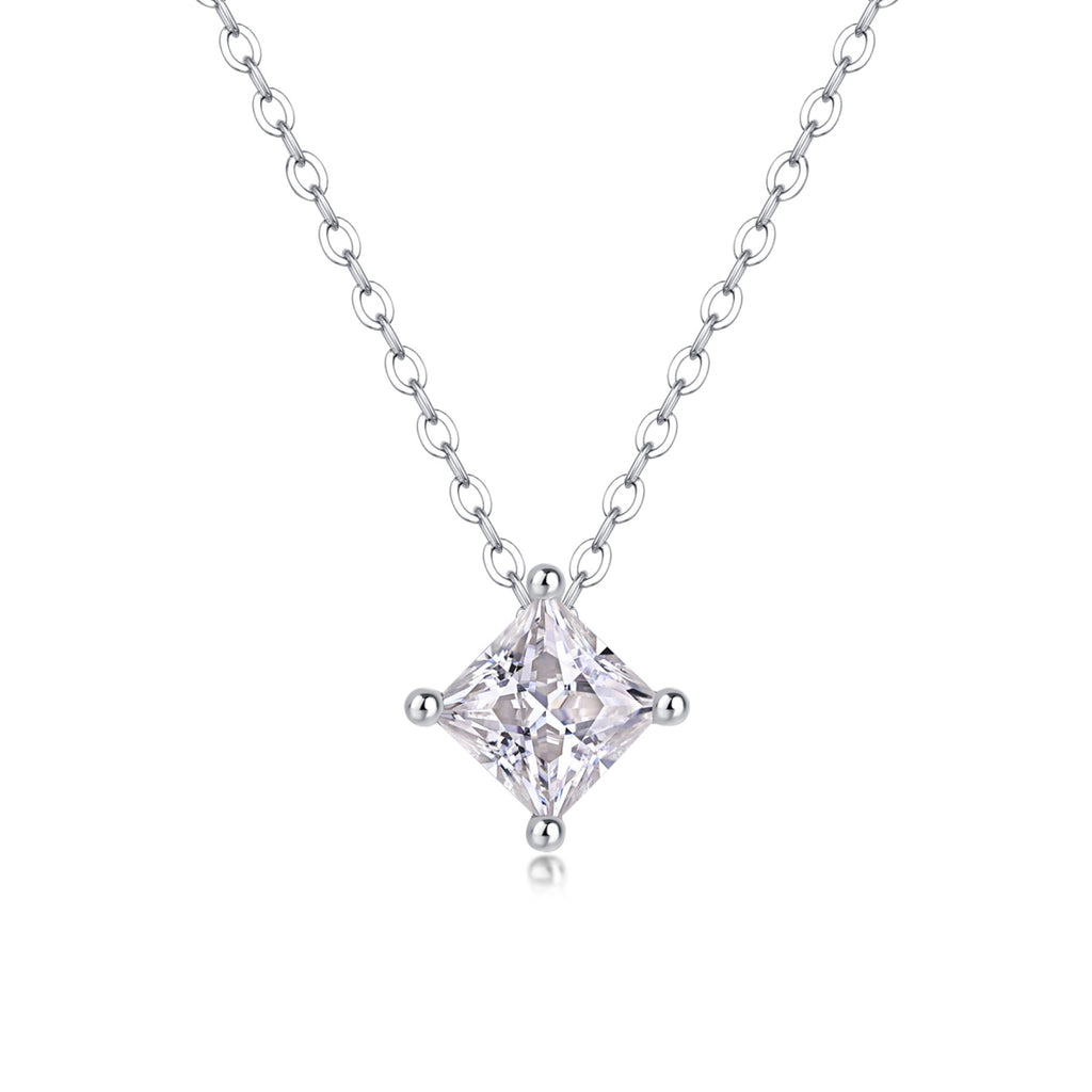 Together Square-Cut Moissanite Pendant Necklace in Sterling Silver