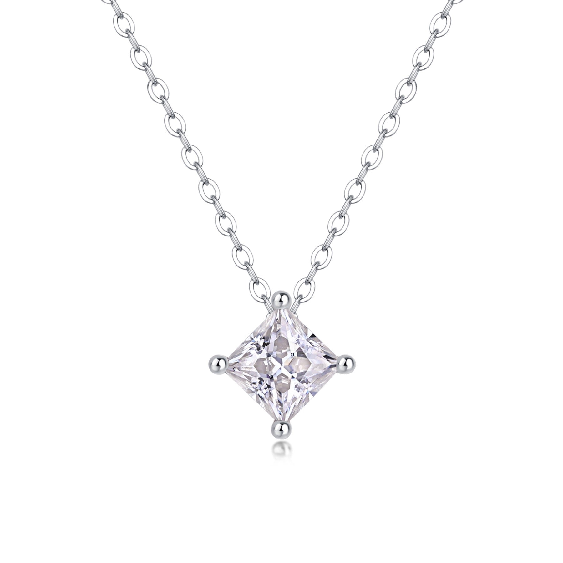 Together Square-Cut Moissanite Pendant Necklace in Sterling Silver