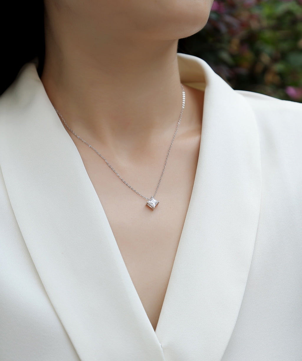 Together Square-Cut Moissanite Pendant Necklace in Sterling Silver