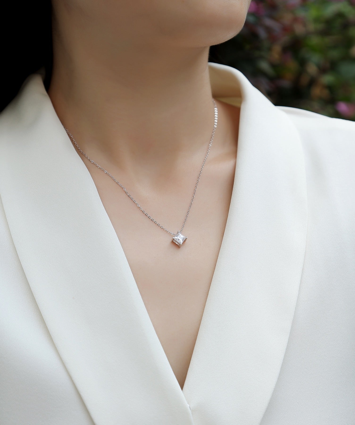 Together Square-Cut Moissanite Pendant Necklace in Sterling Silver