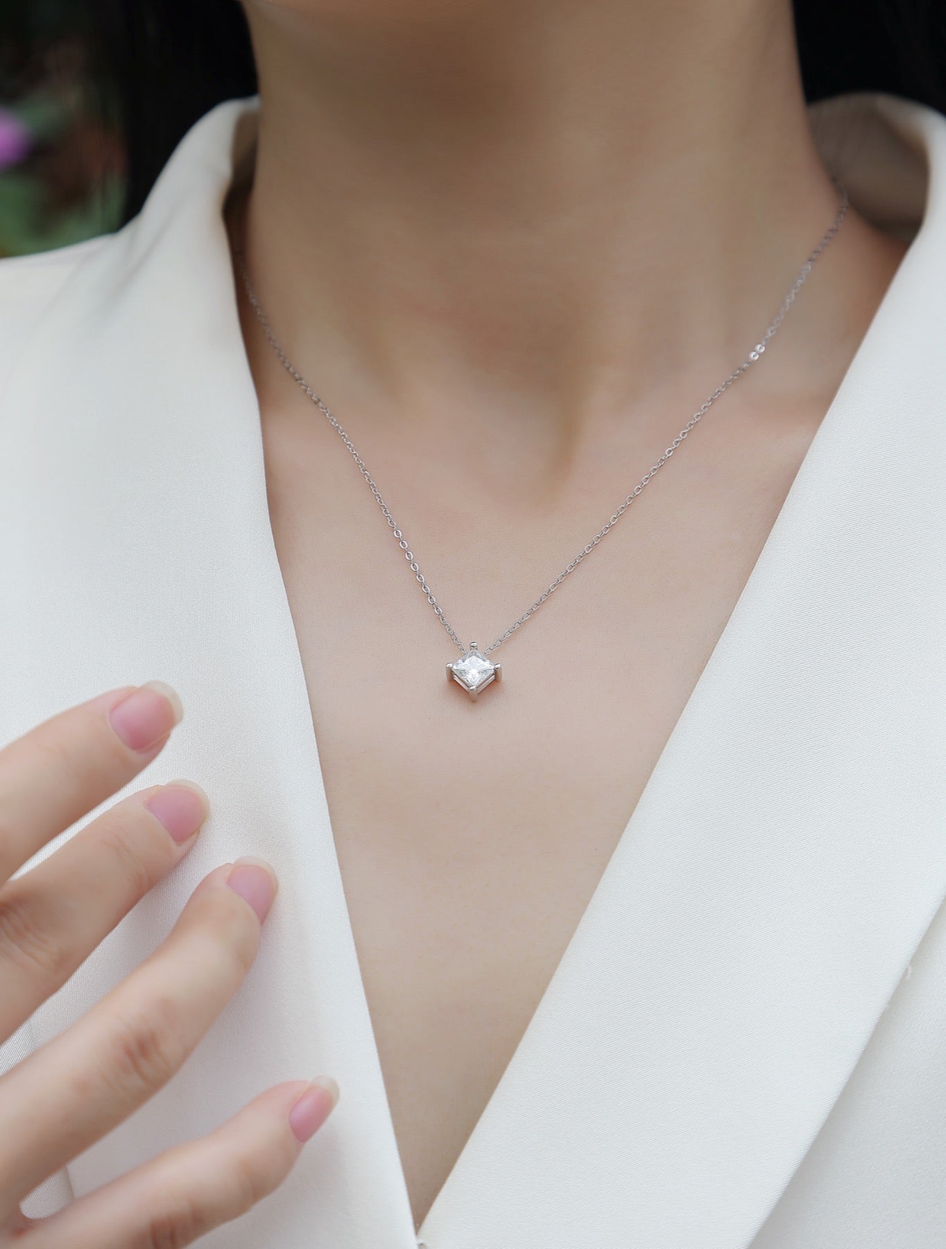 Together Square-Cut Moissanite Pendant Necklace in Sterling Silver