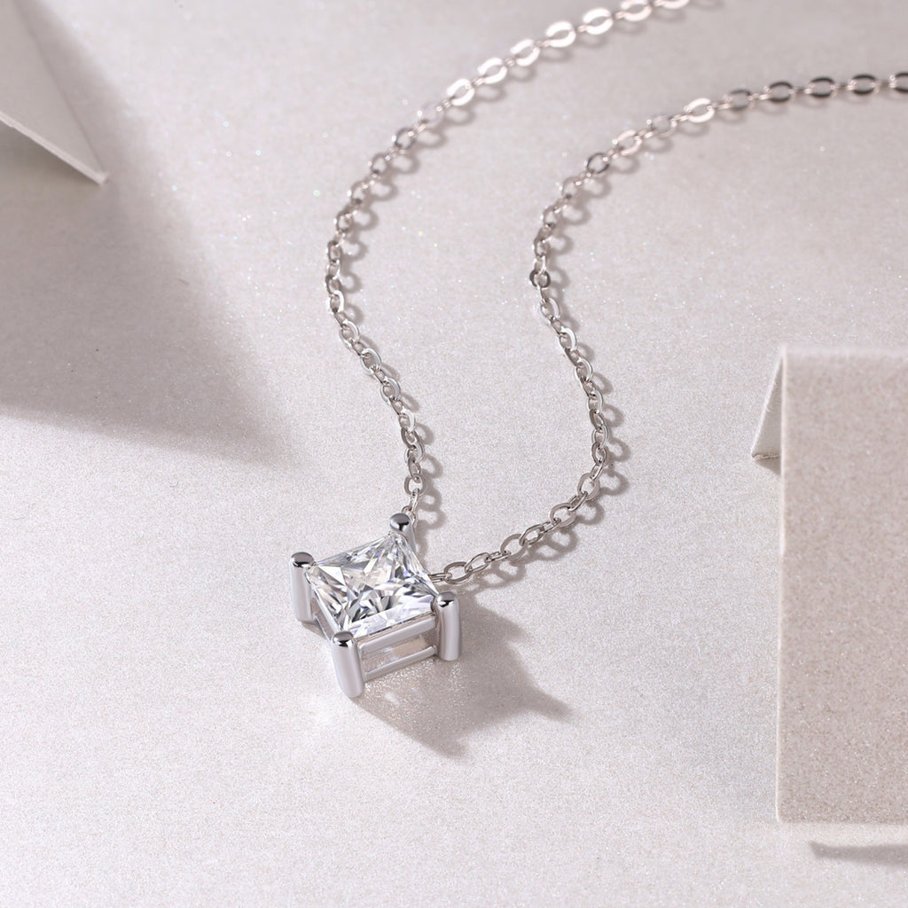 Together Square-Cut Moissanite Pendant Necklace in Sterling Silver