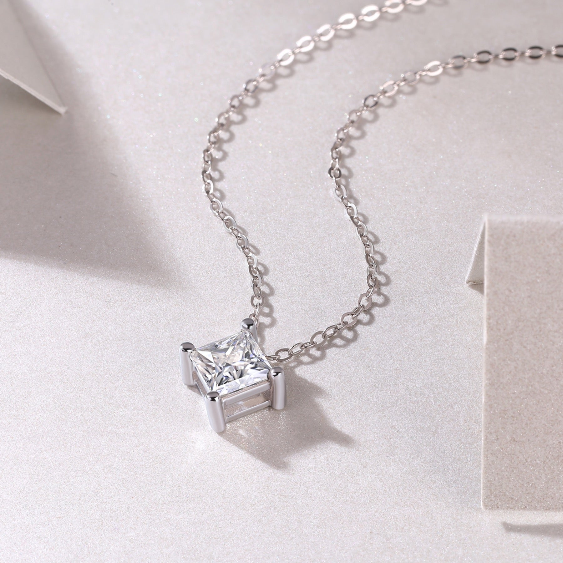 Together Square-Cut Moissanite Pendant Necklace in Sterling Silver