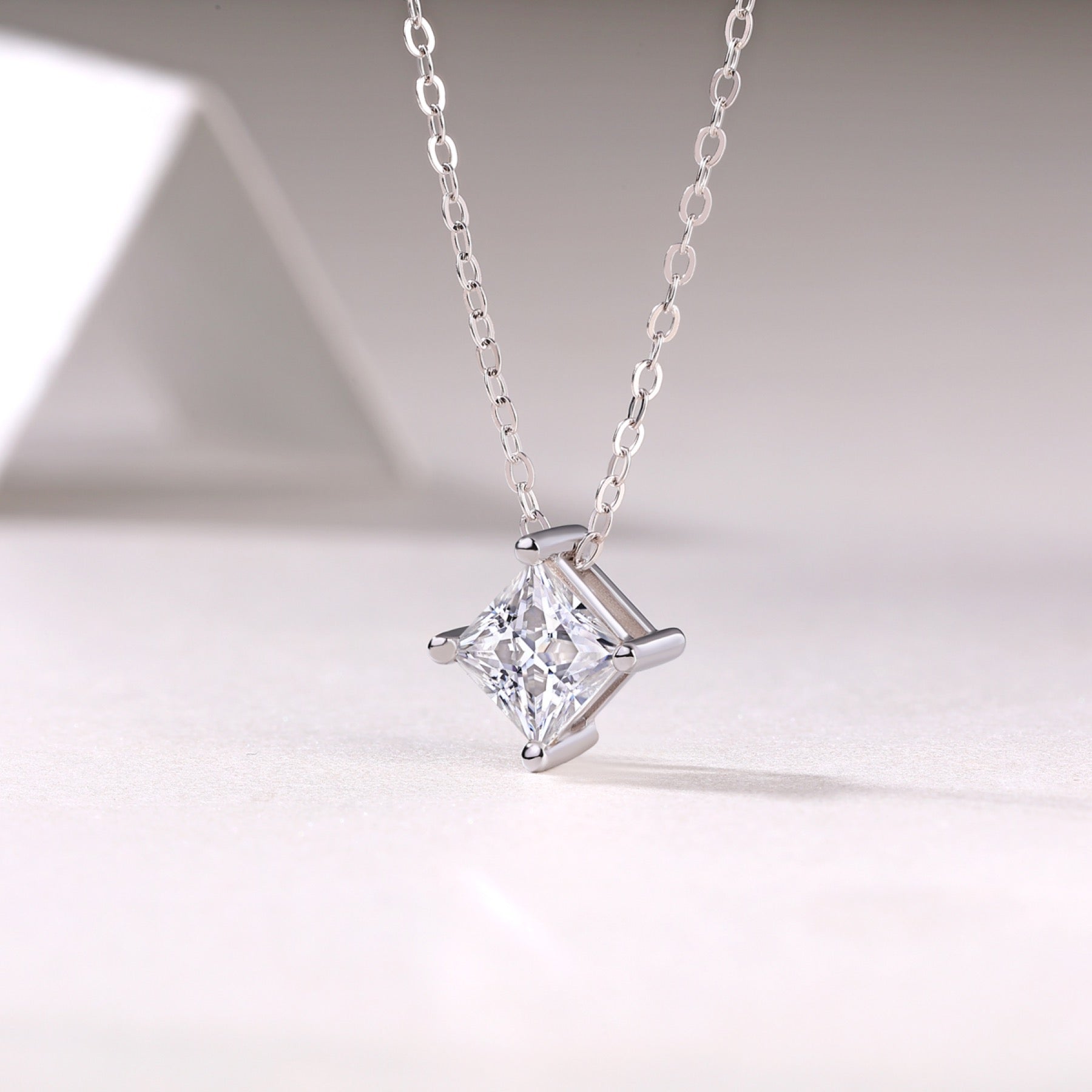 Together Square-Cut Moissanite Pendant Necklace in Sterling Silver