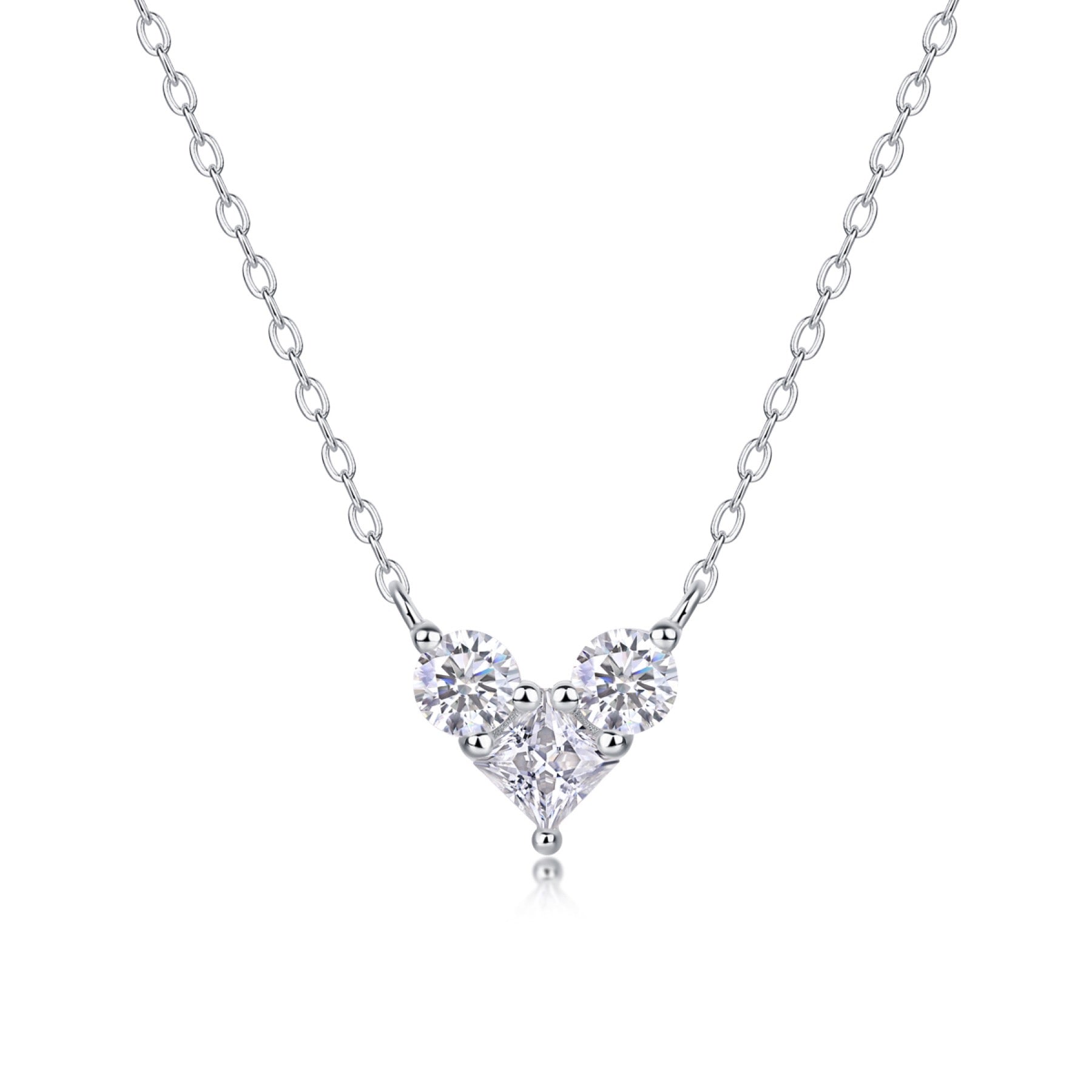 Present Love Moissanite Heart Necklace in Sterling Silver