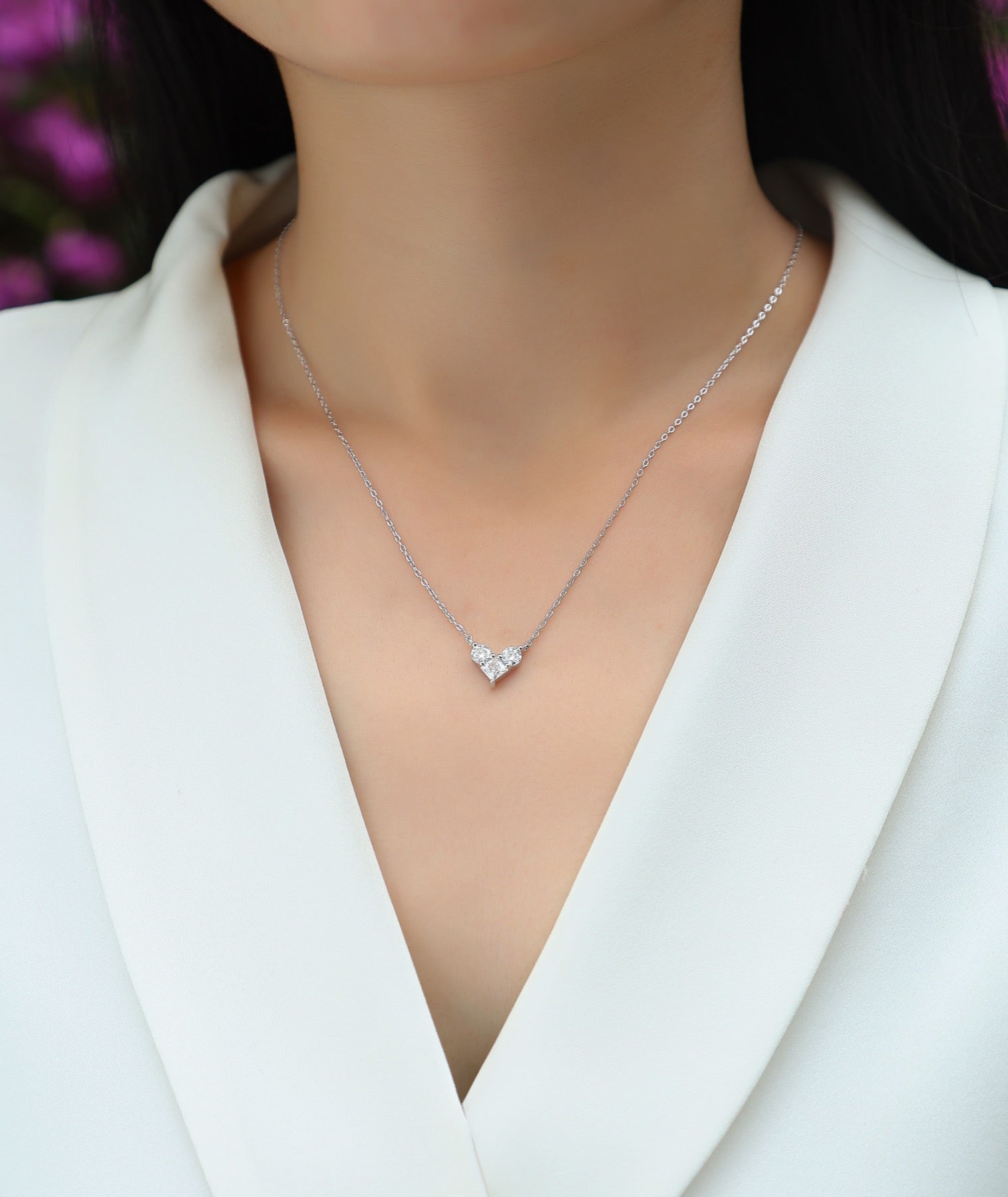Present Love Moissanite Heart Necklace in Sterling Silver