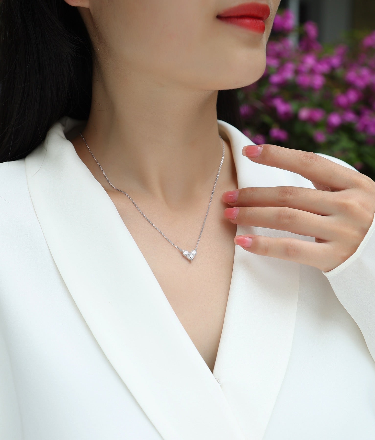 Present Love Moissanite Heart Necklace in Sterling Silver