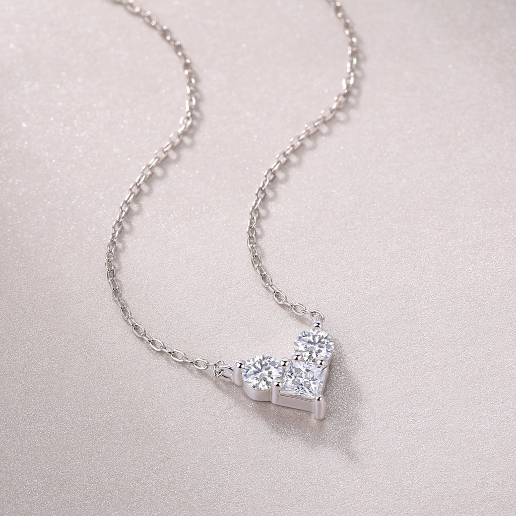 Present Love Moissanite Heart Necklace in Sterling Silver