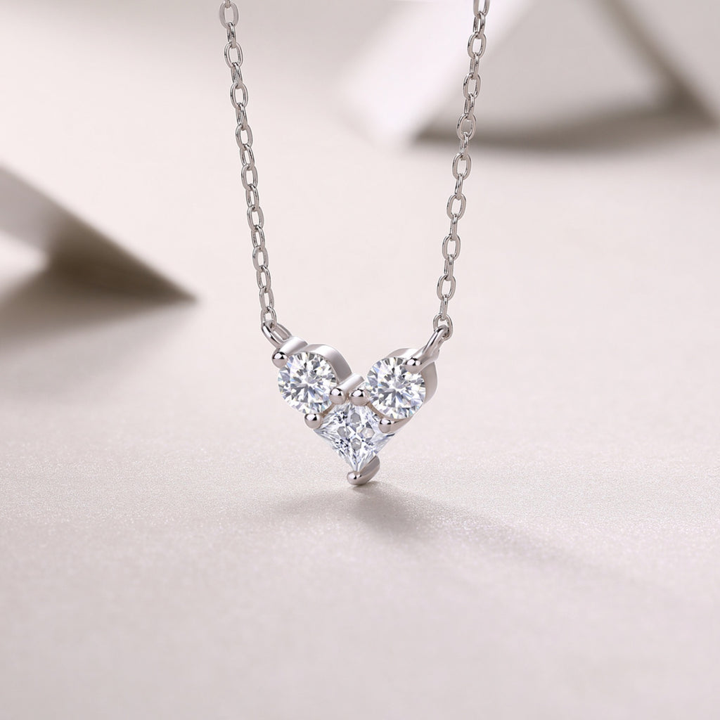 Present Love Moissanite Heart Necklace in Sterling Silver