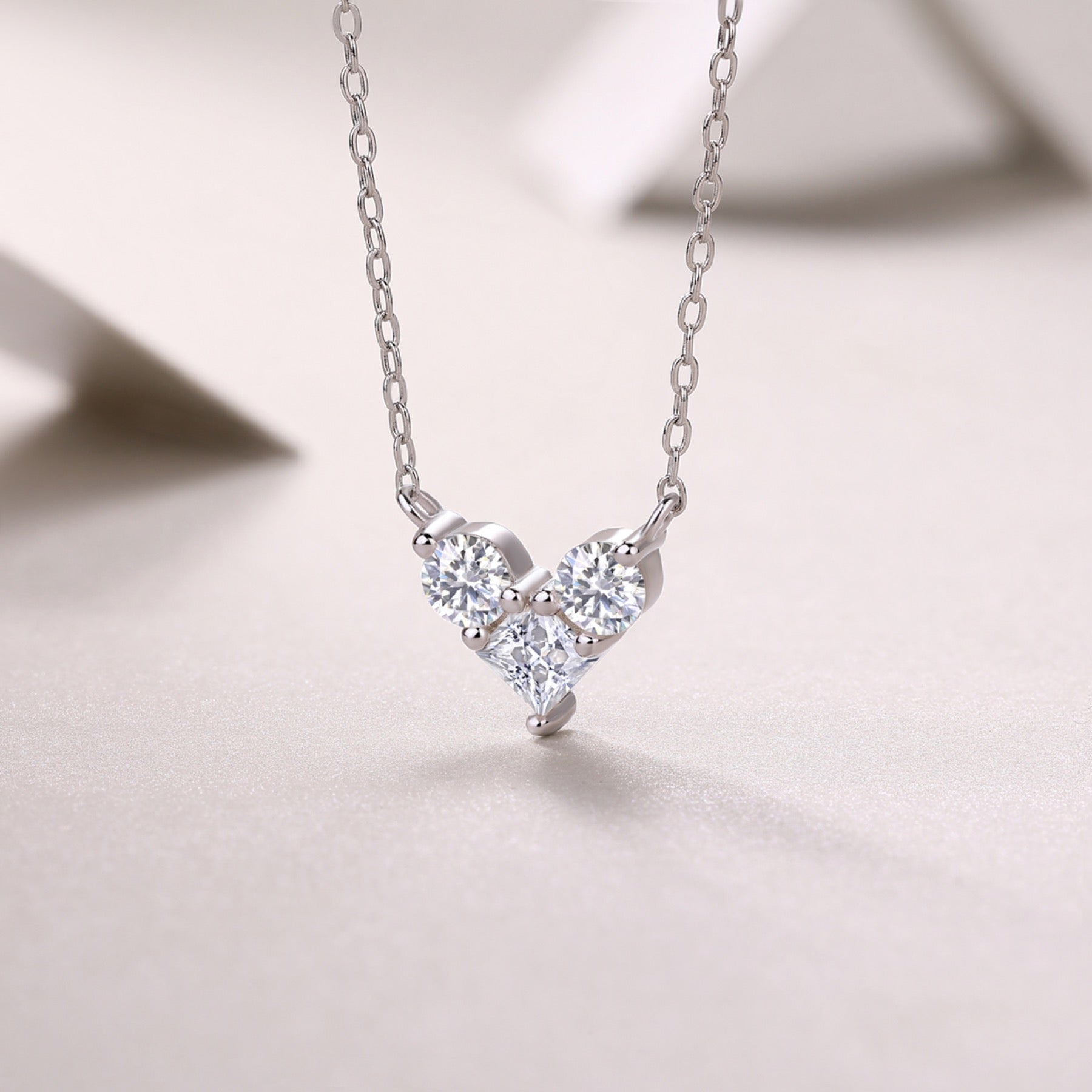 Present Love Moissanite Heart Necklace in Sterling Silver