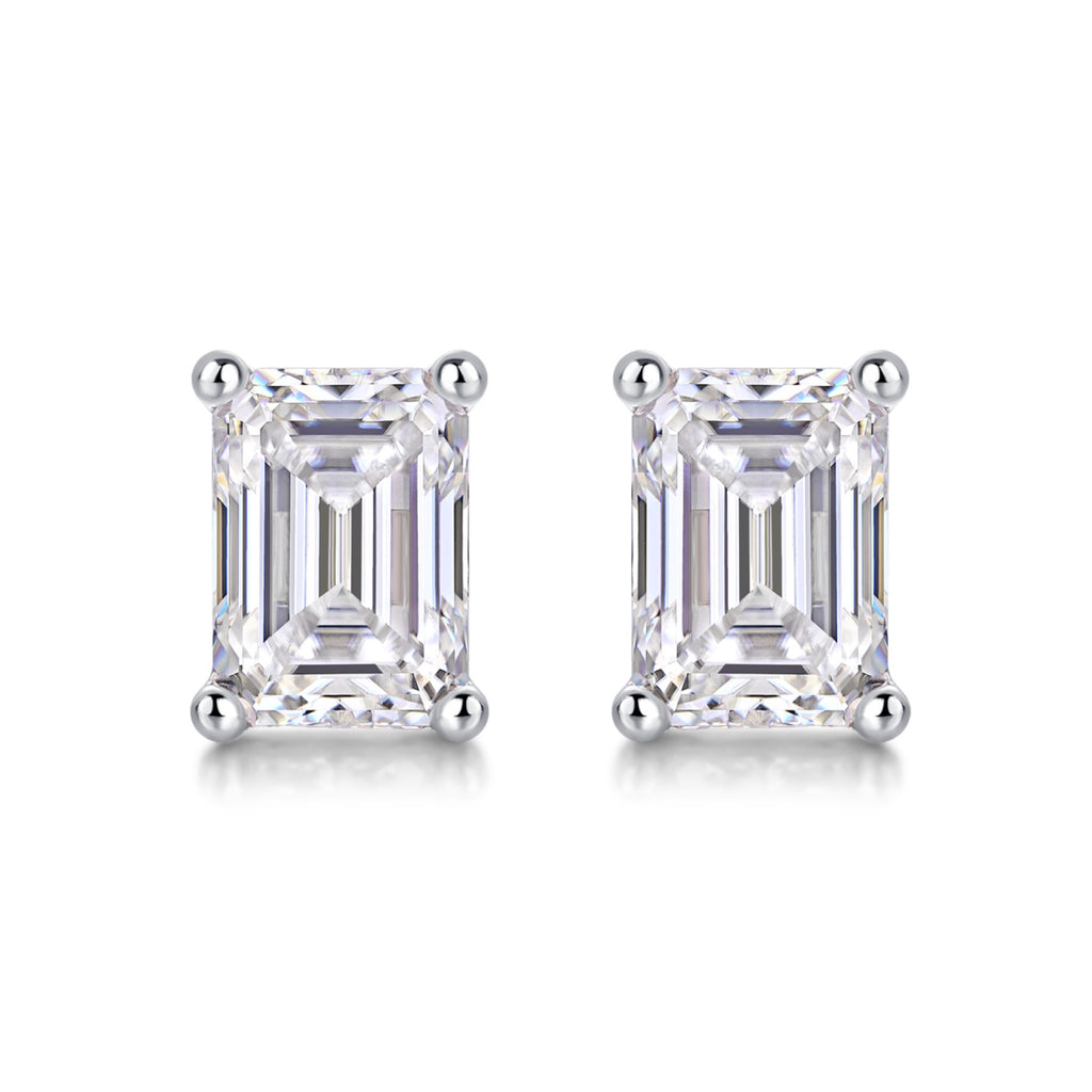 Enthralled Emerald-Cut Moissanite Stud Earrings in Sterling Silver