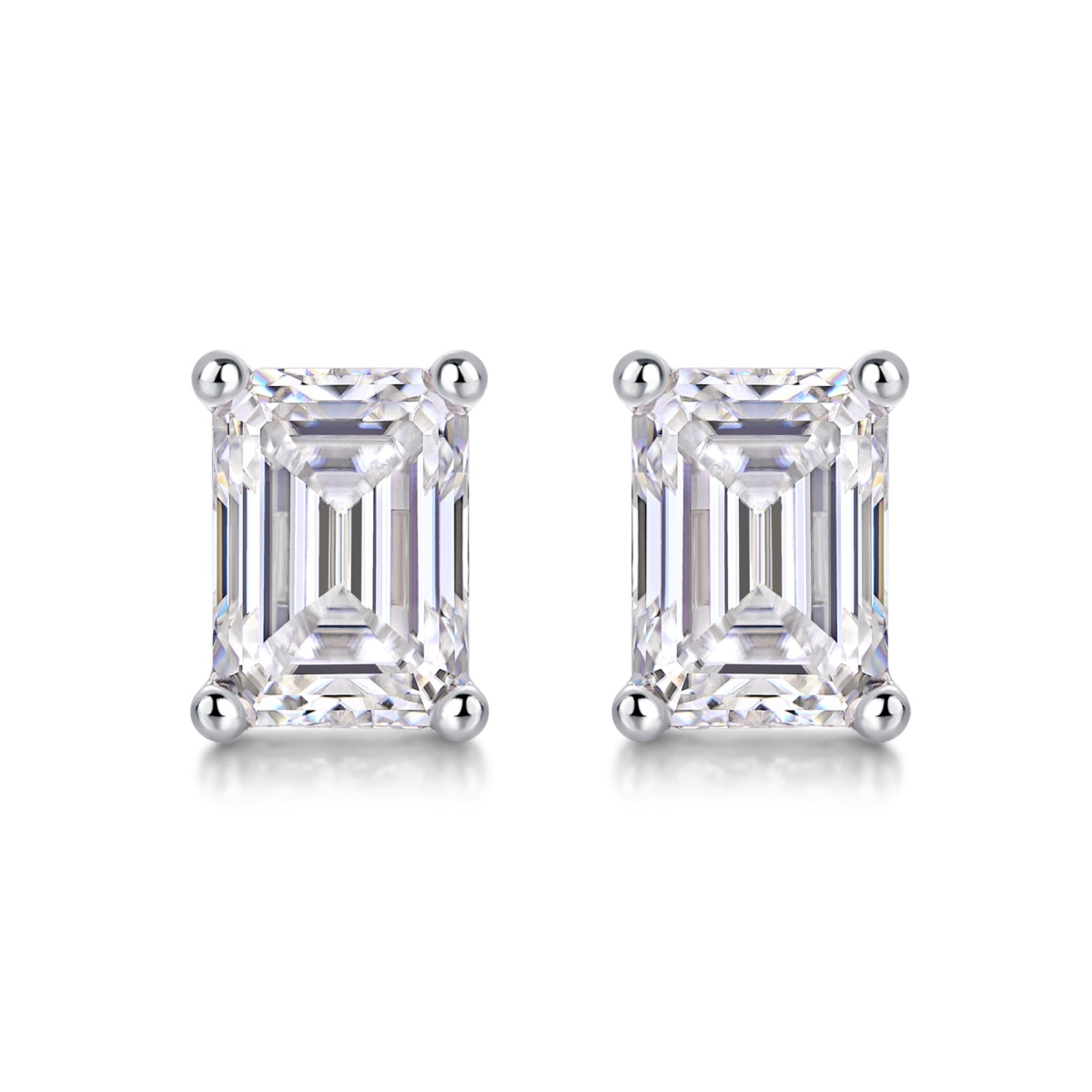 Enthralled Emerald-Cut Moissanite Stud Earrings in Sterling Silver