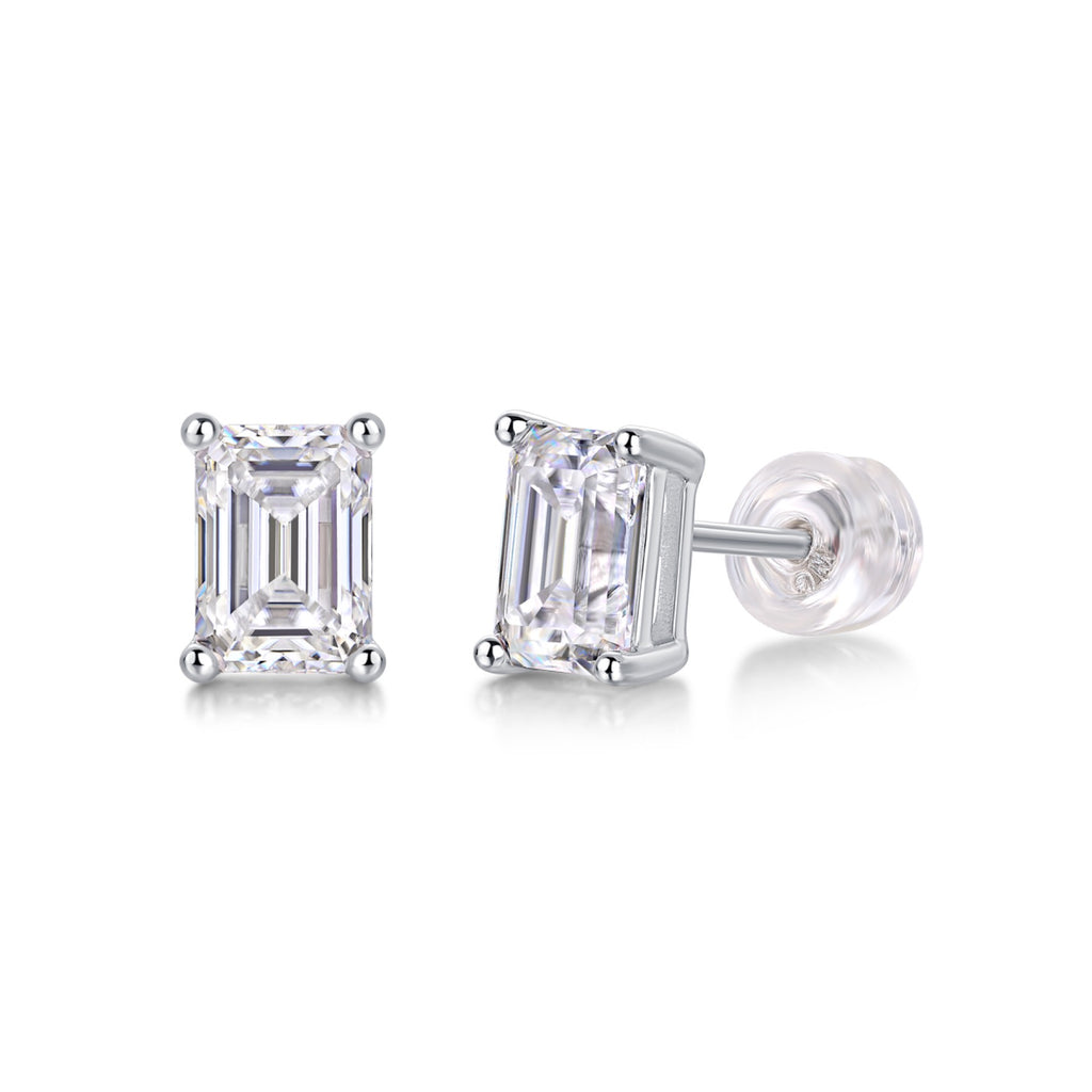 Enthralled Emerald-Cut Moissanite Stud Earrings in Sterling Silver