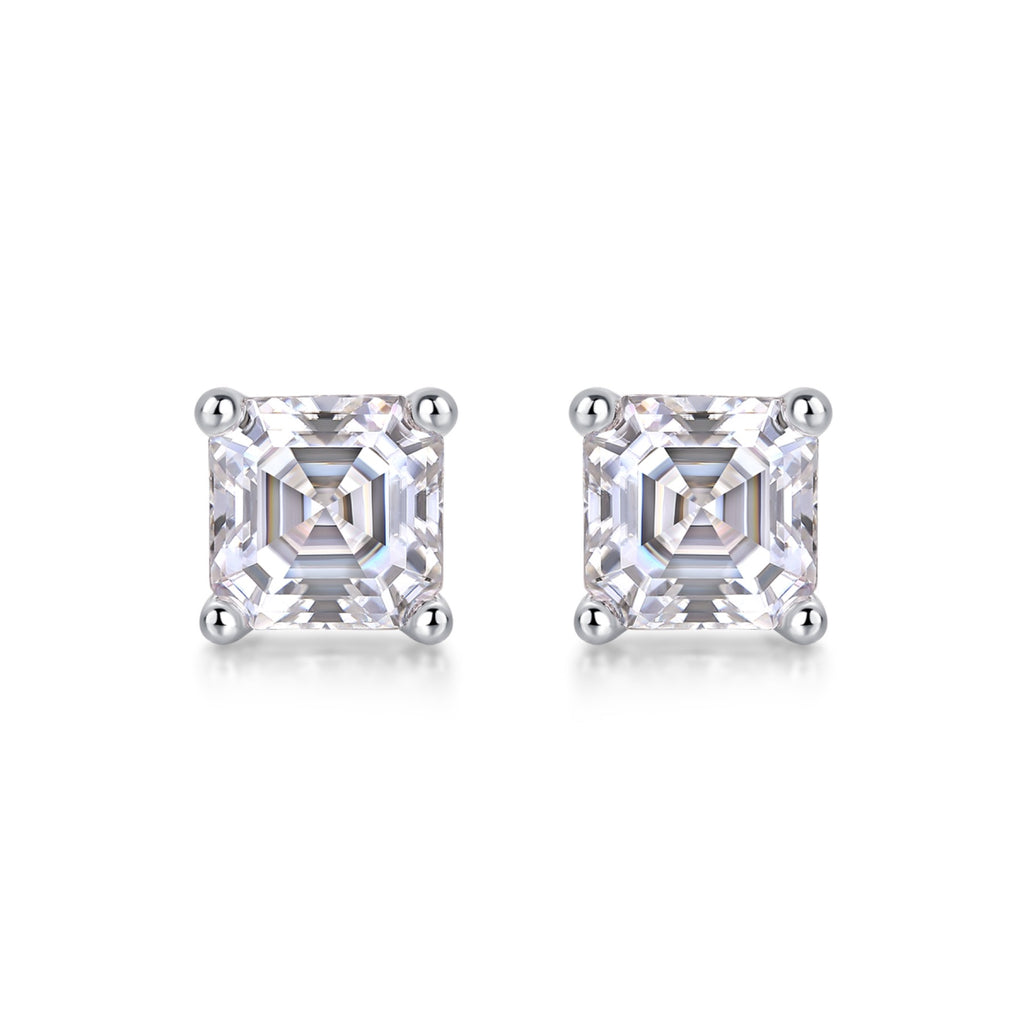 Carefree Square-Cut Moissanite Stud Earrings in Sterling Silver