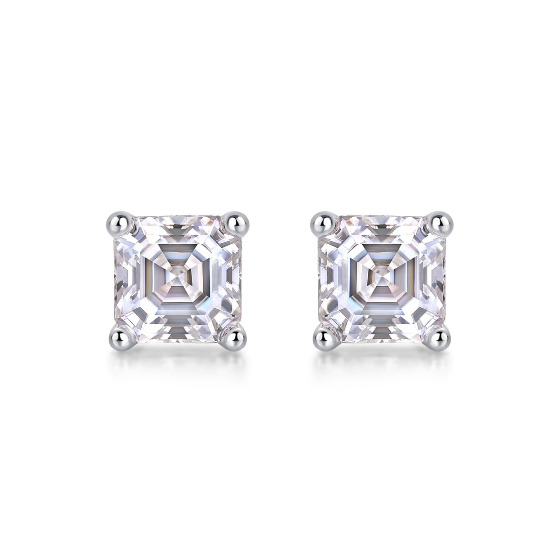 Carefree Square-Cut Moissanite Stud Earrings in Sterling Silver
