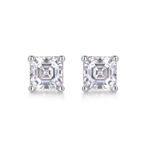 Carefree Square-Cut Moissanite Stud Earrings in Sterling Silver