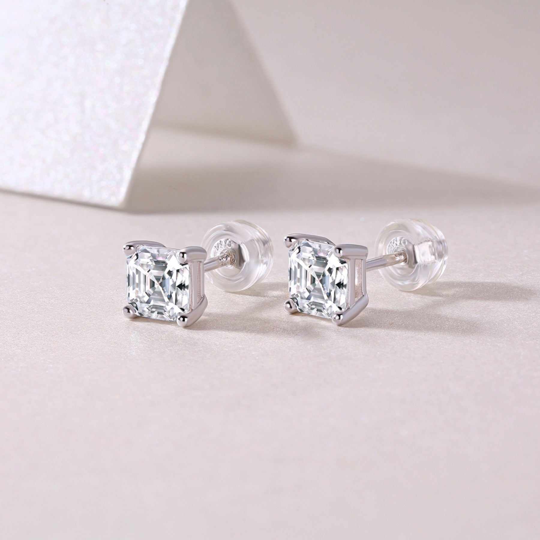 Carefree Square-Cut Moissanite Stud Earrings in Sterling Silver