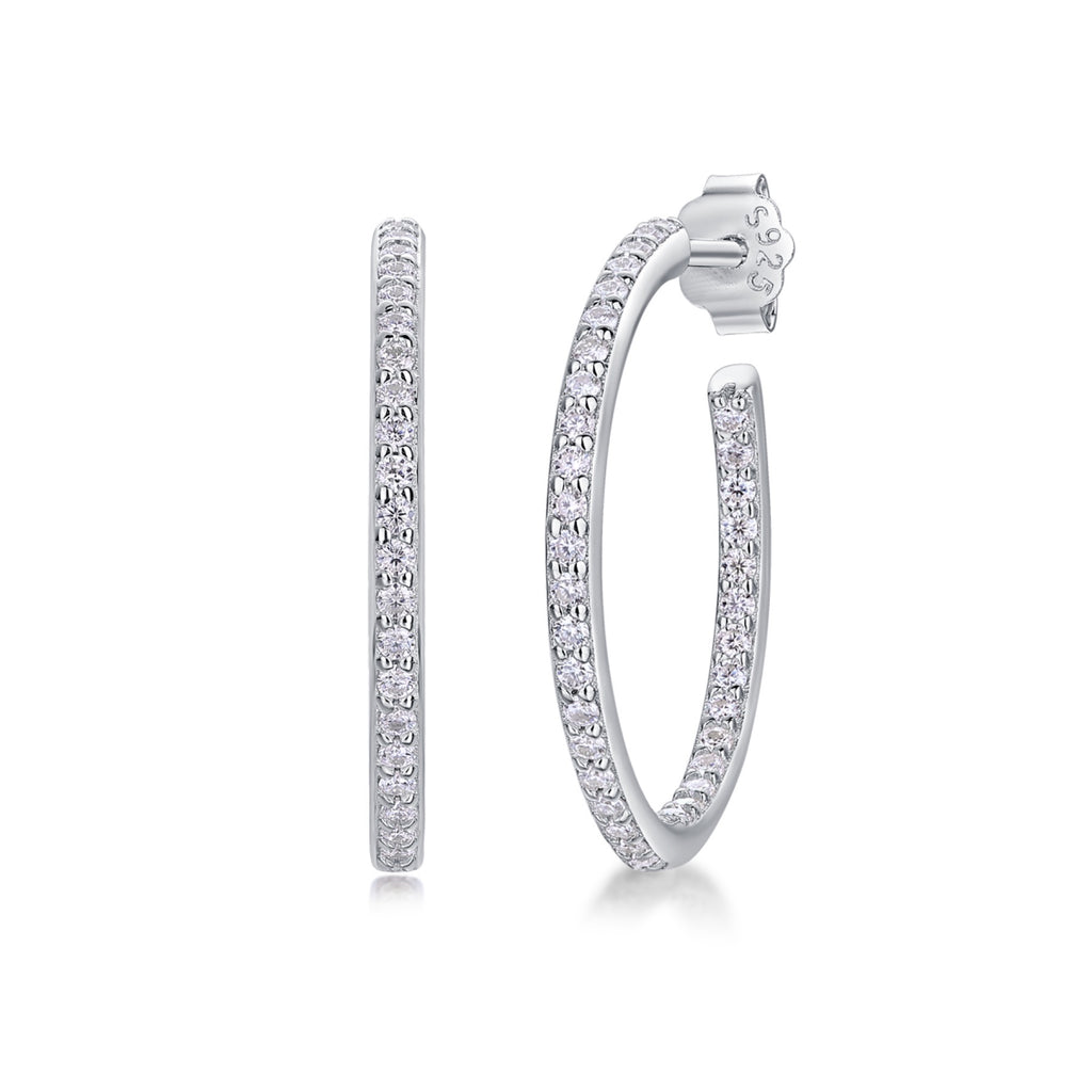 Ribbon Moissanite Hoop Earrings in Sterling Silver