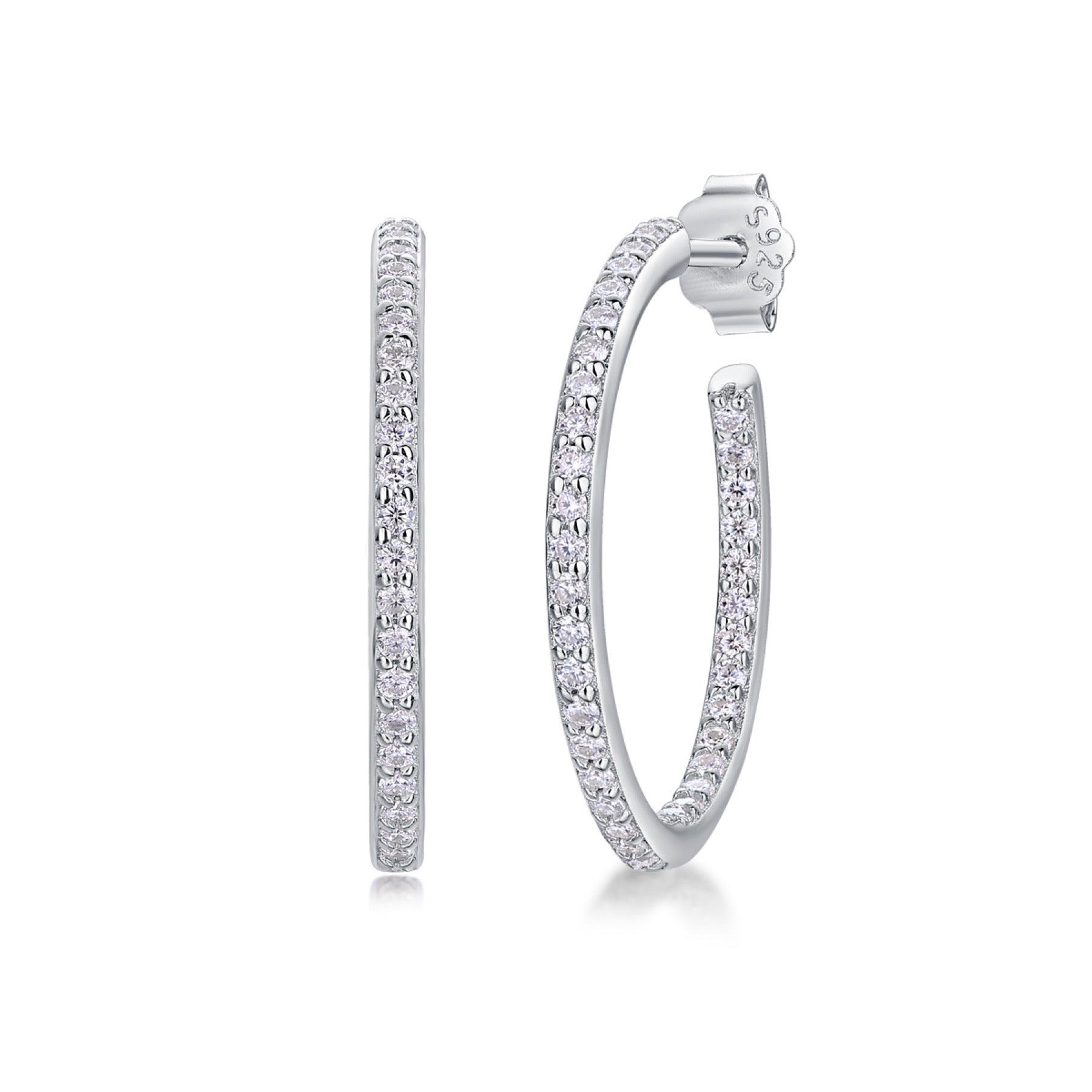 Ribbon Moissanite Hoop Earrings in Sterling Silver
