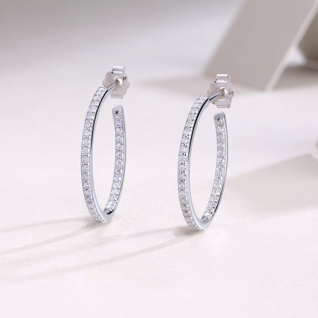 Ribbon Moissanite Hoop Earrings in Sterling Silver