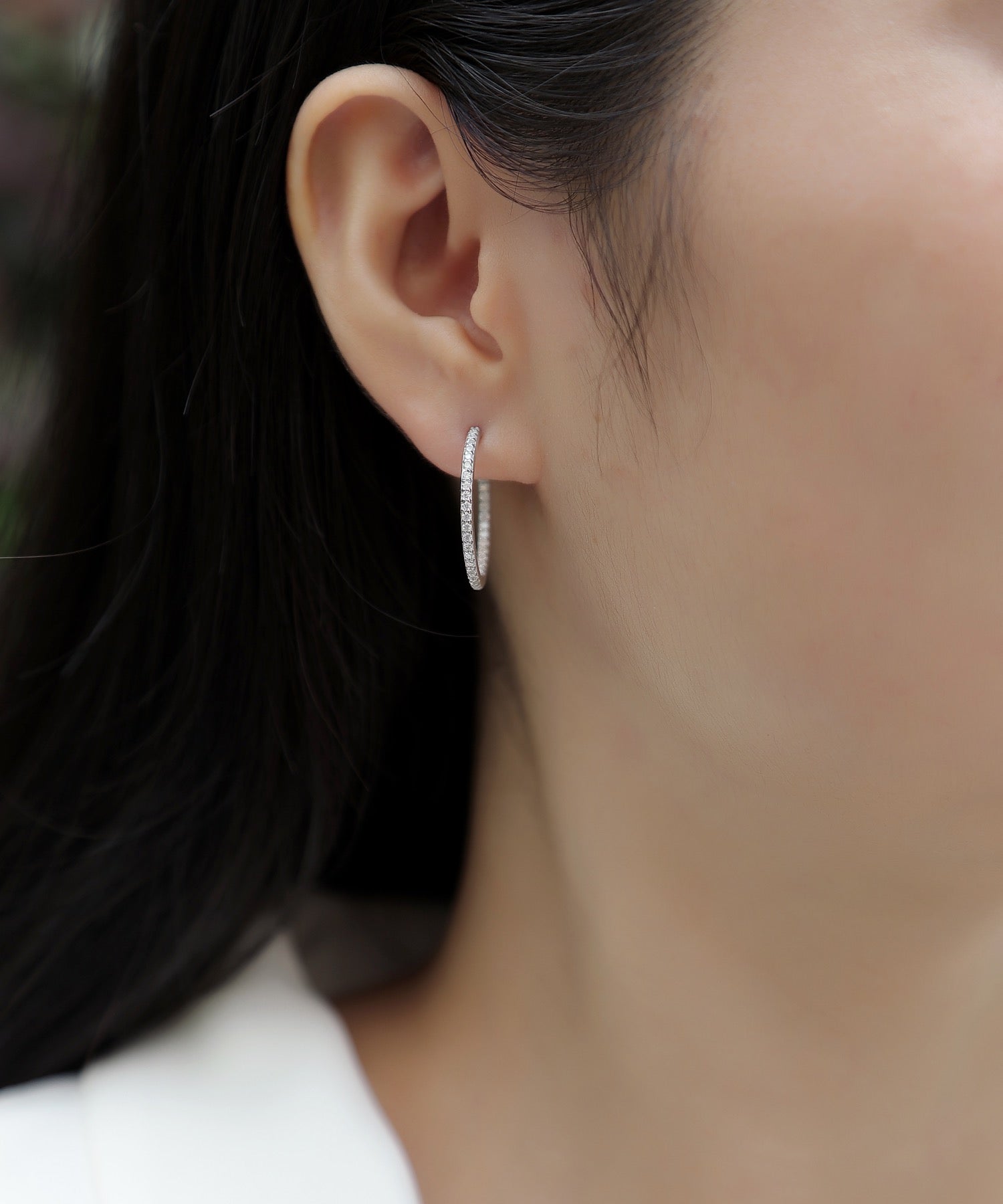 Ribbon Moissanite Hoop Earrings in Sterling Silver