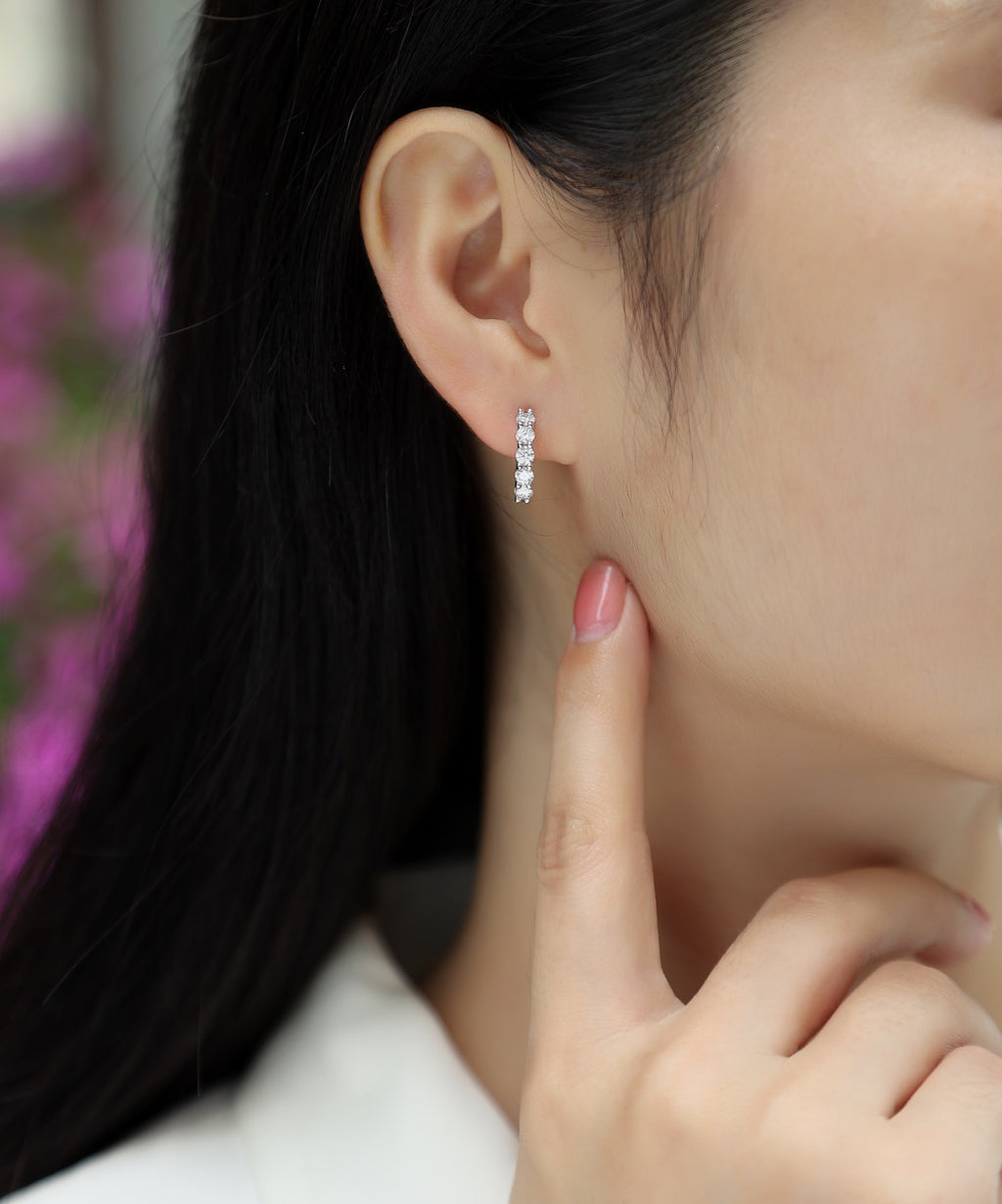 Daybreak Moissanite Huggie Hoop Earrings in Sterling Silver