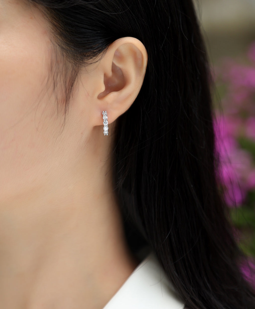 Daybreak Moissanite Huggie Hoop Earrings in Sterling Silver