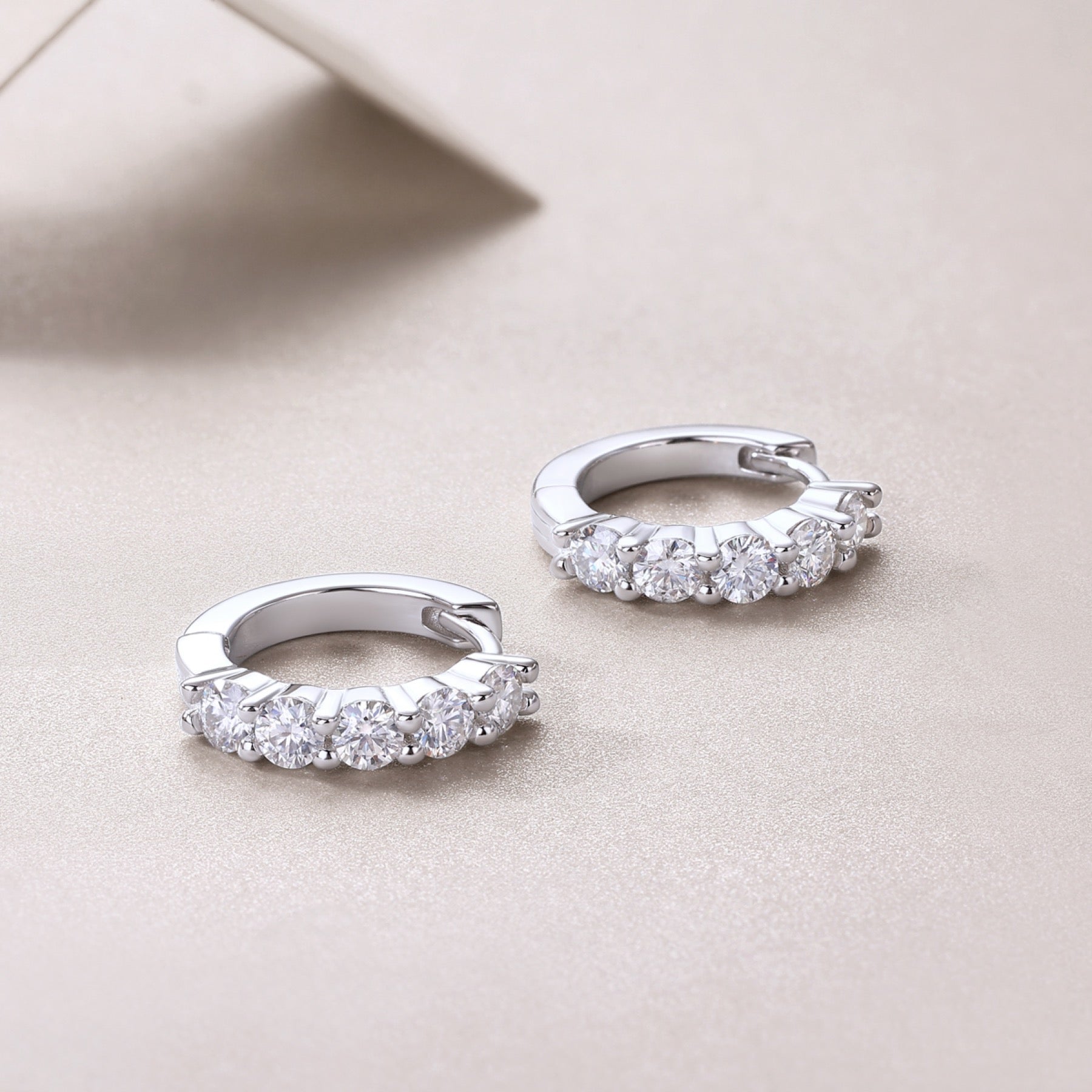 Daybreak Moissanite Huggie Hoop Earrings in Sterling Silver