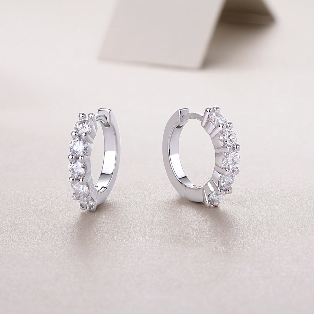 Daybreak Moissanite Huggie Hoop Earrings in Sterling Silver