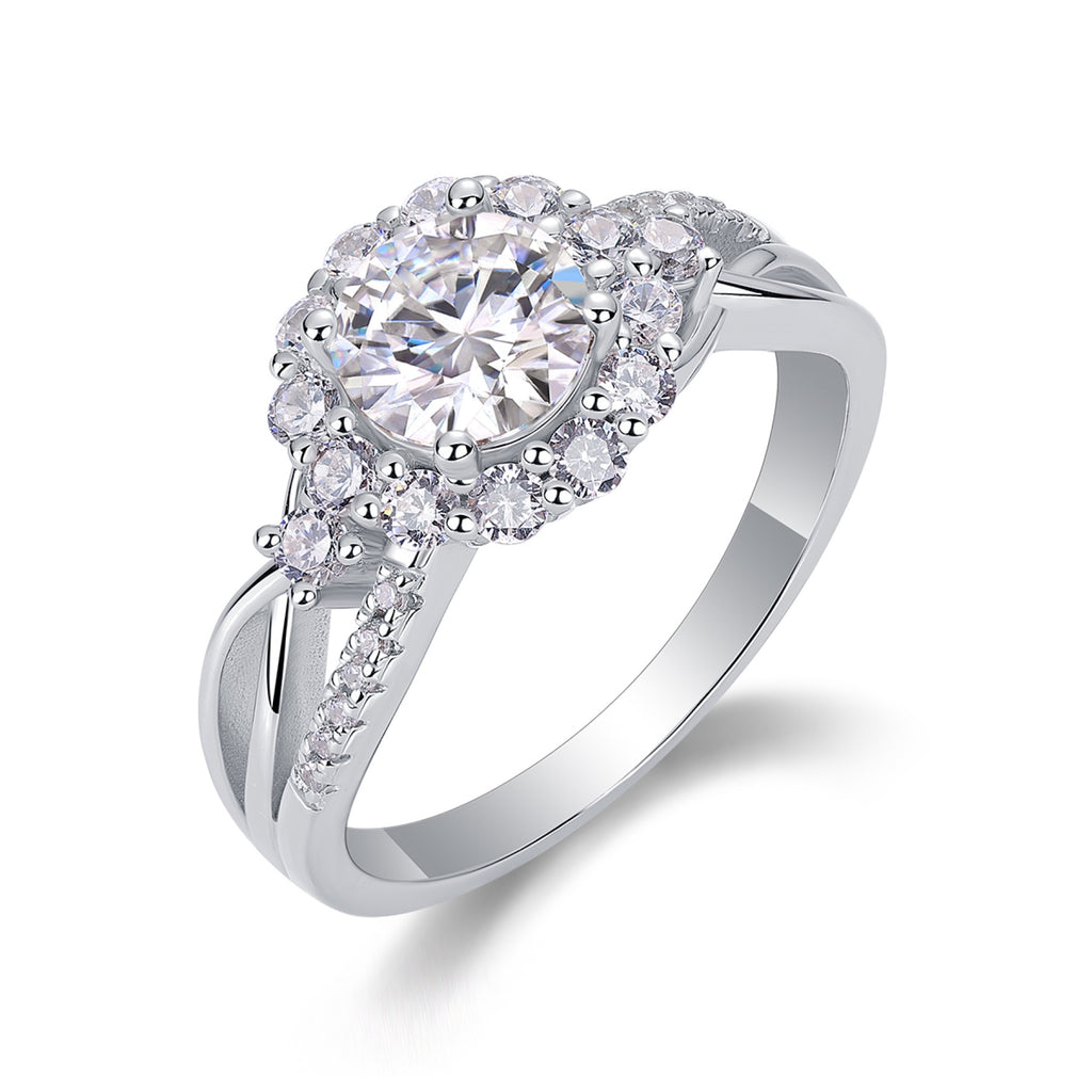 Snow Lotus 2 Carat Moissanite Halo Ring in Sterling Silver