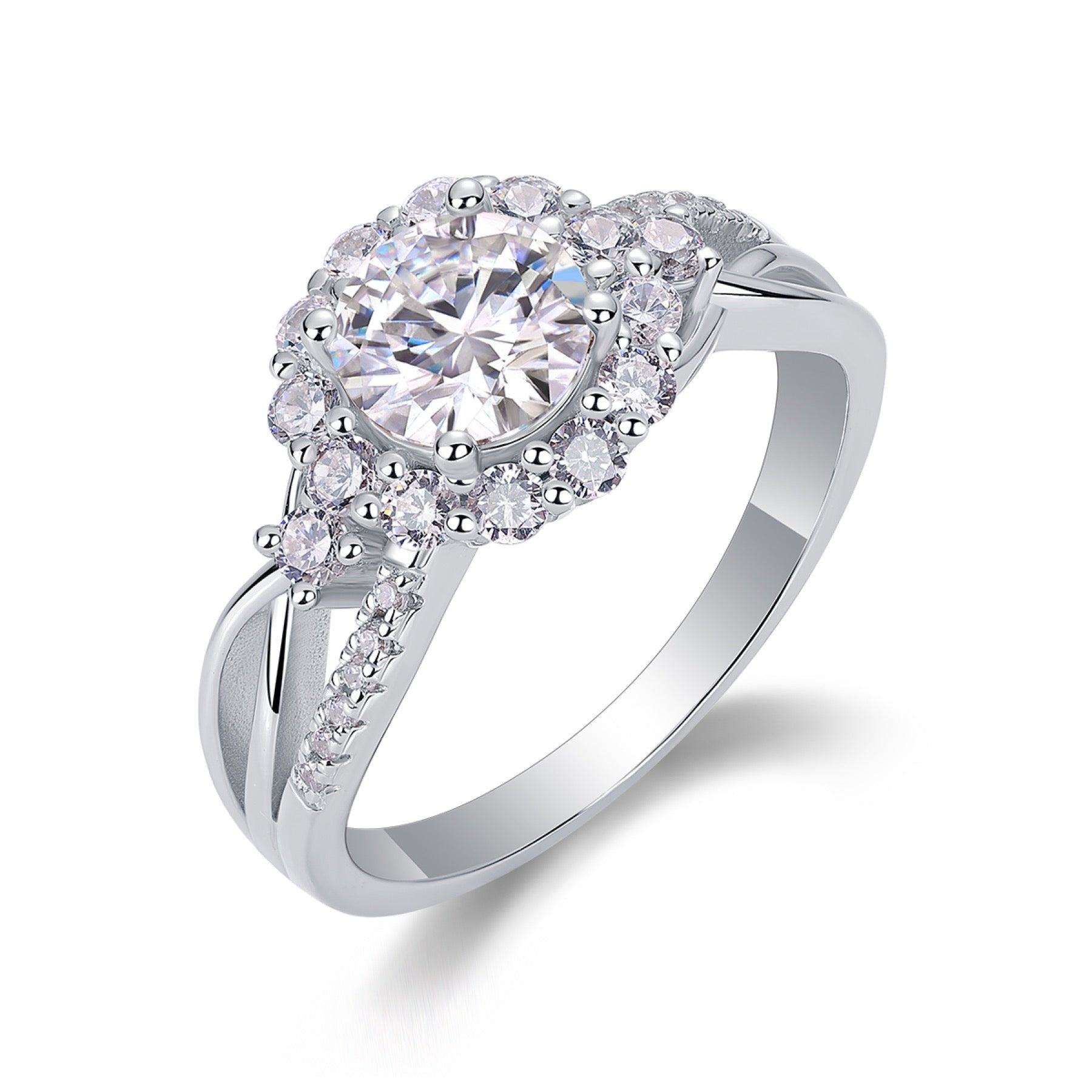 Snow Lotus 2 Carat Moissanite Halo Ring in Sterling Silver