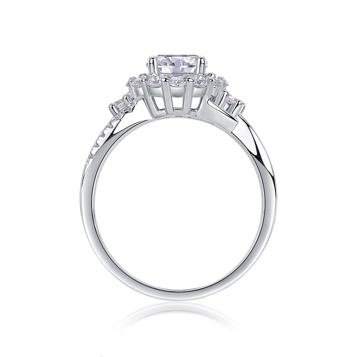 Snow Lotus Moissanite Halo Ring in Sterling Silver