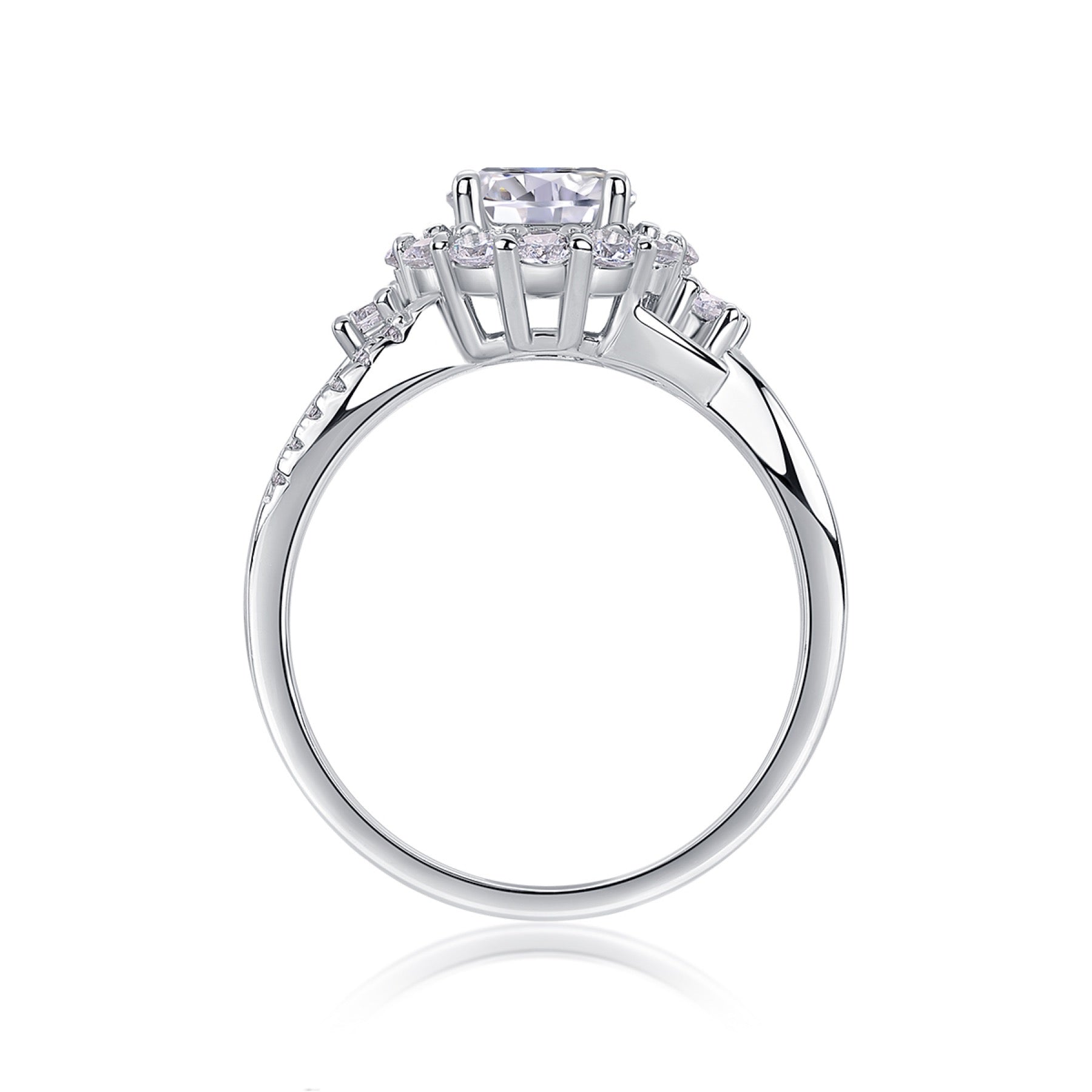 Snow Lotus 2 Carat Moissanite Halo Ring in Sterling Silver