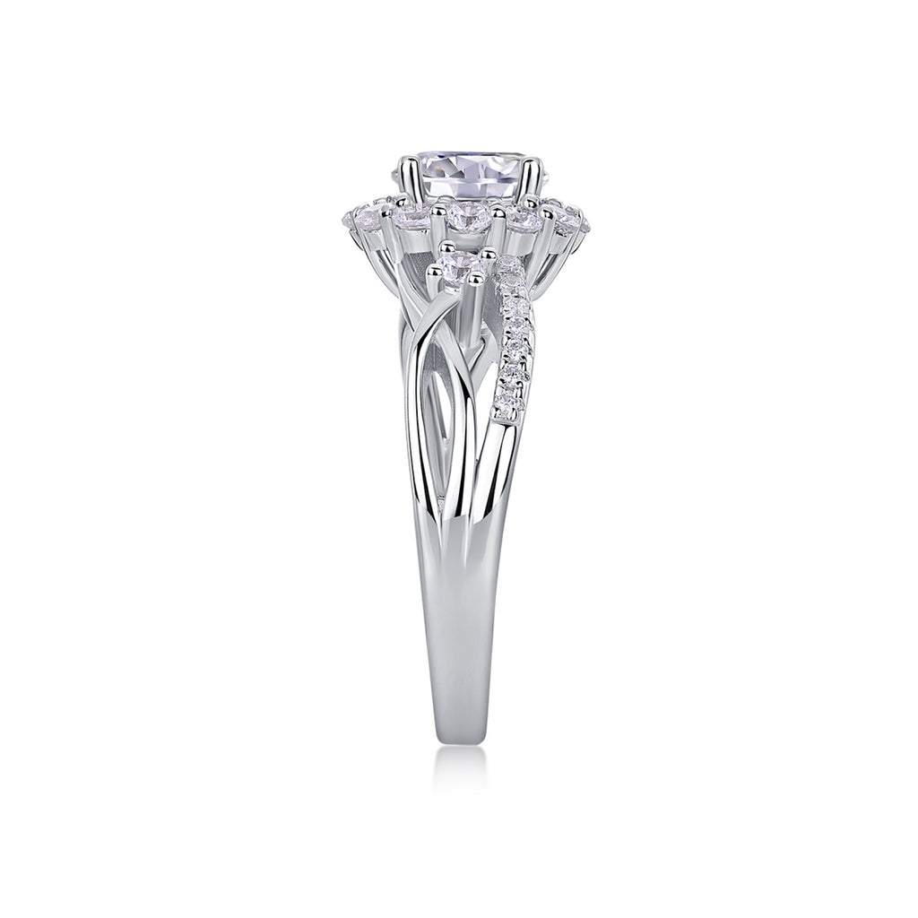 Snow Lotus 2 Carat Moissanite Halo Ring in Sterling Silver