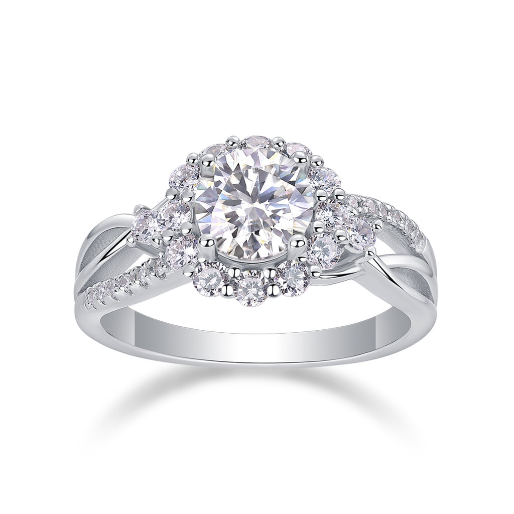 Snow Lotus 2 Carat Moissanite Halo Ring in Sterling Silver
